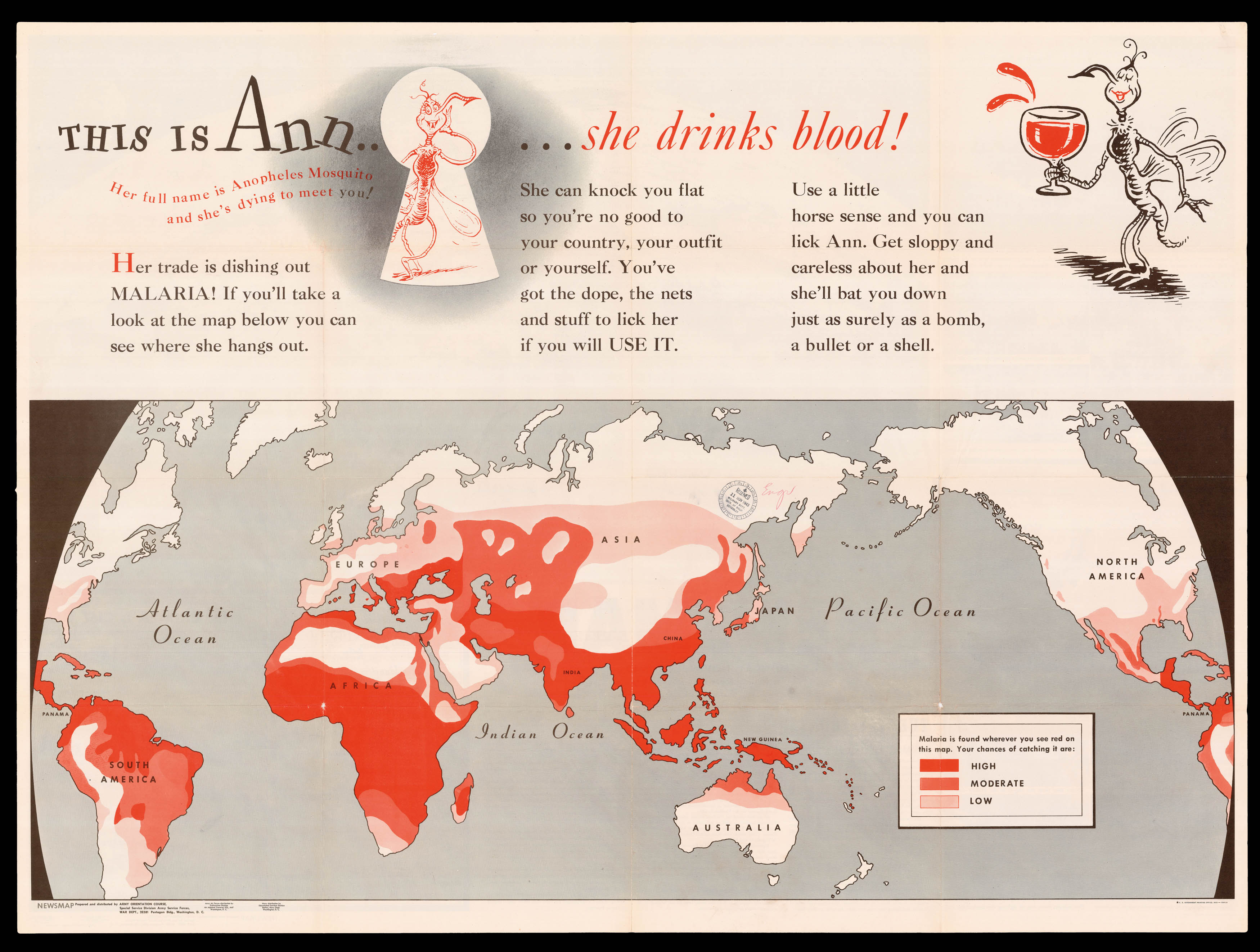 [SEUSS, Theodor Geisel and Munro LEAF] THIS IS ANN…..she drinks blood! [and] Newsmap / Monday, November 8, 1943