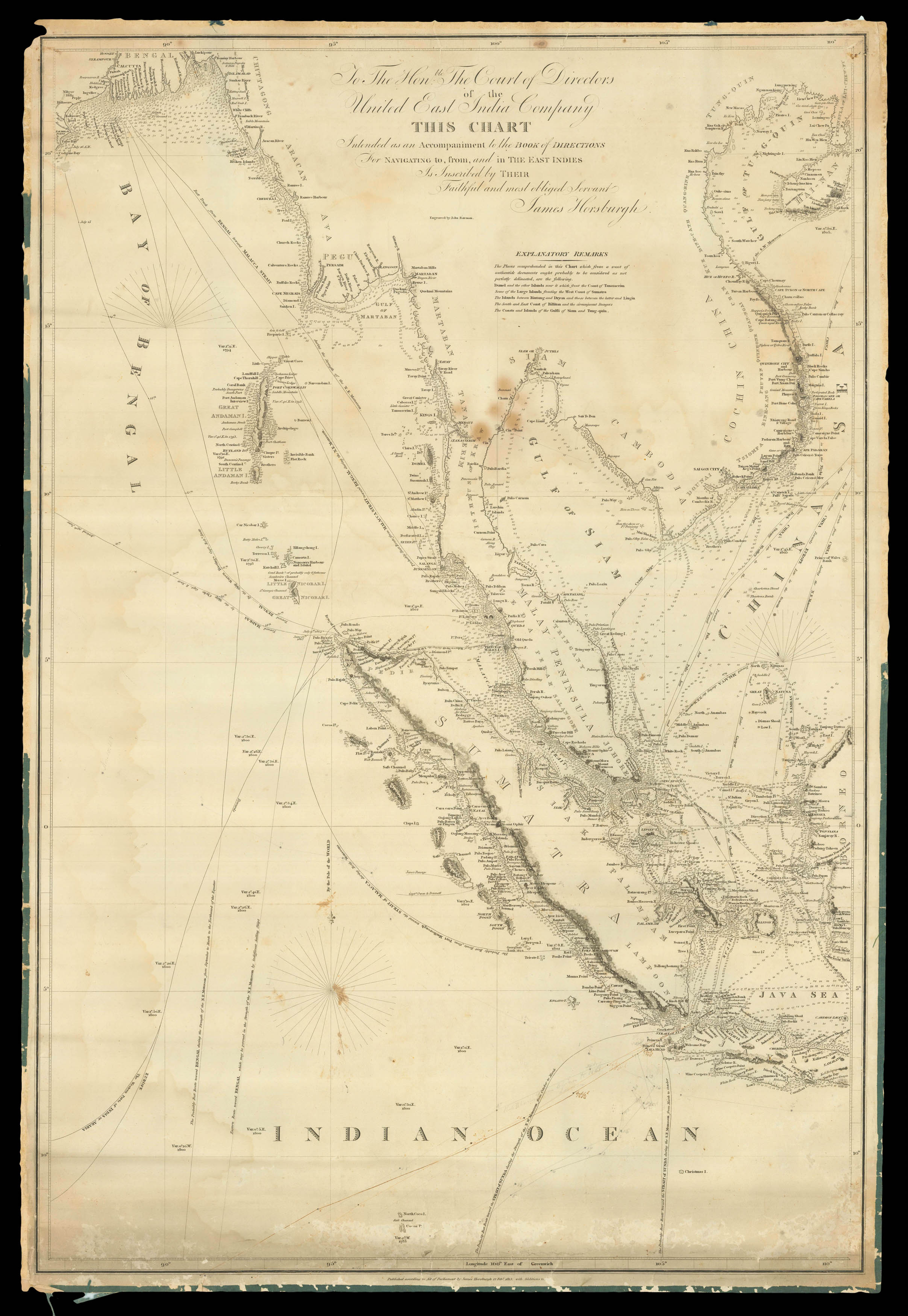 HORSBURGH, James To The Hon.ble the Court of Directors of the United East India Company, This Chart,
