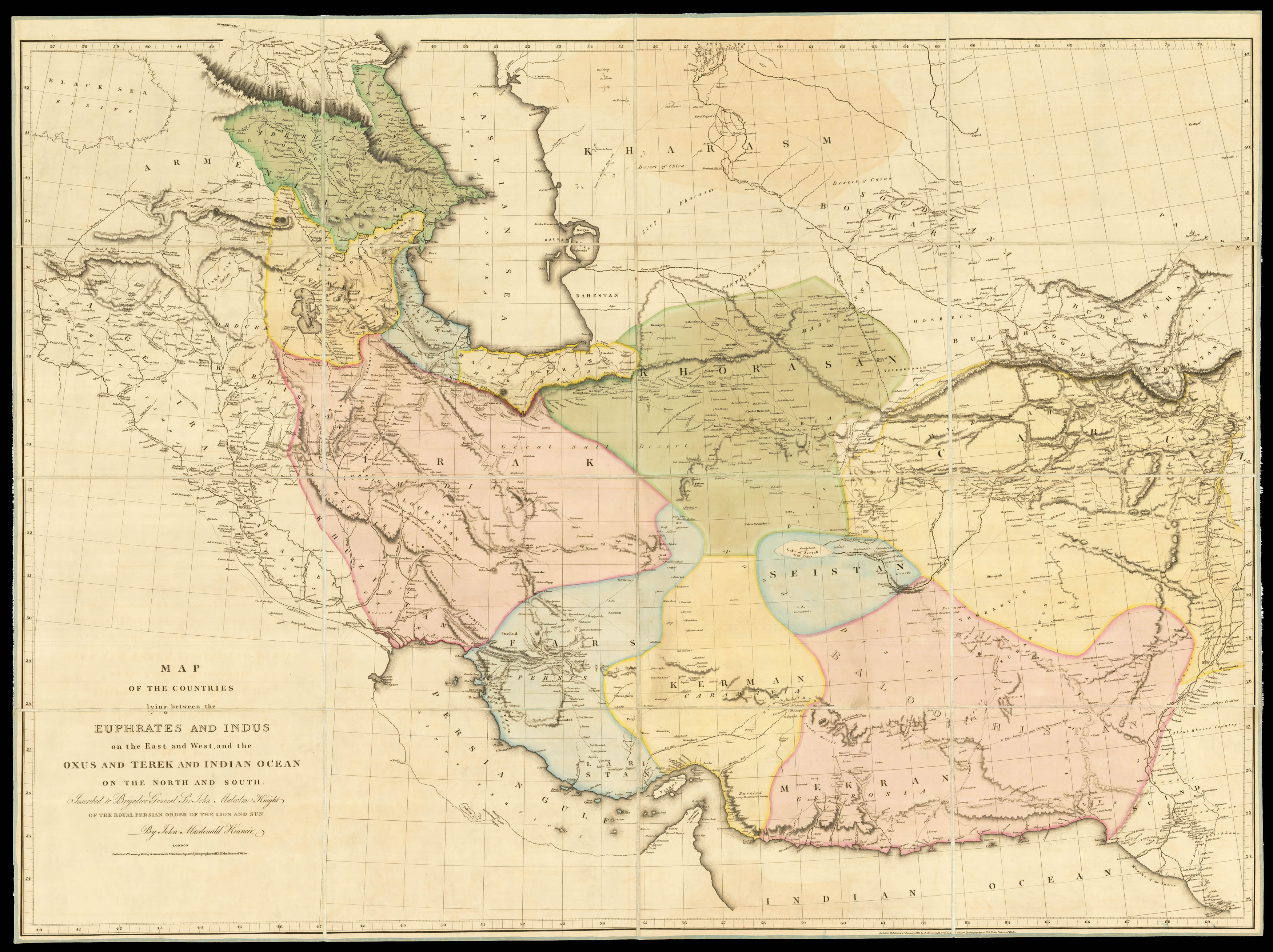 KINNEIR, John Macdonald Map of the countries lying between the Euphrates and Indus on the East and West,