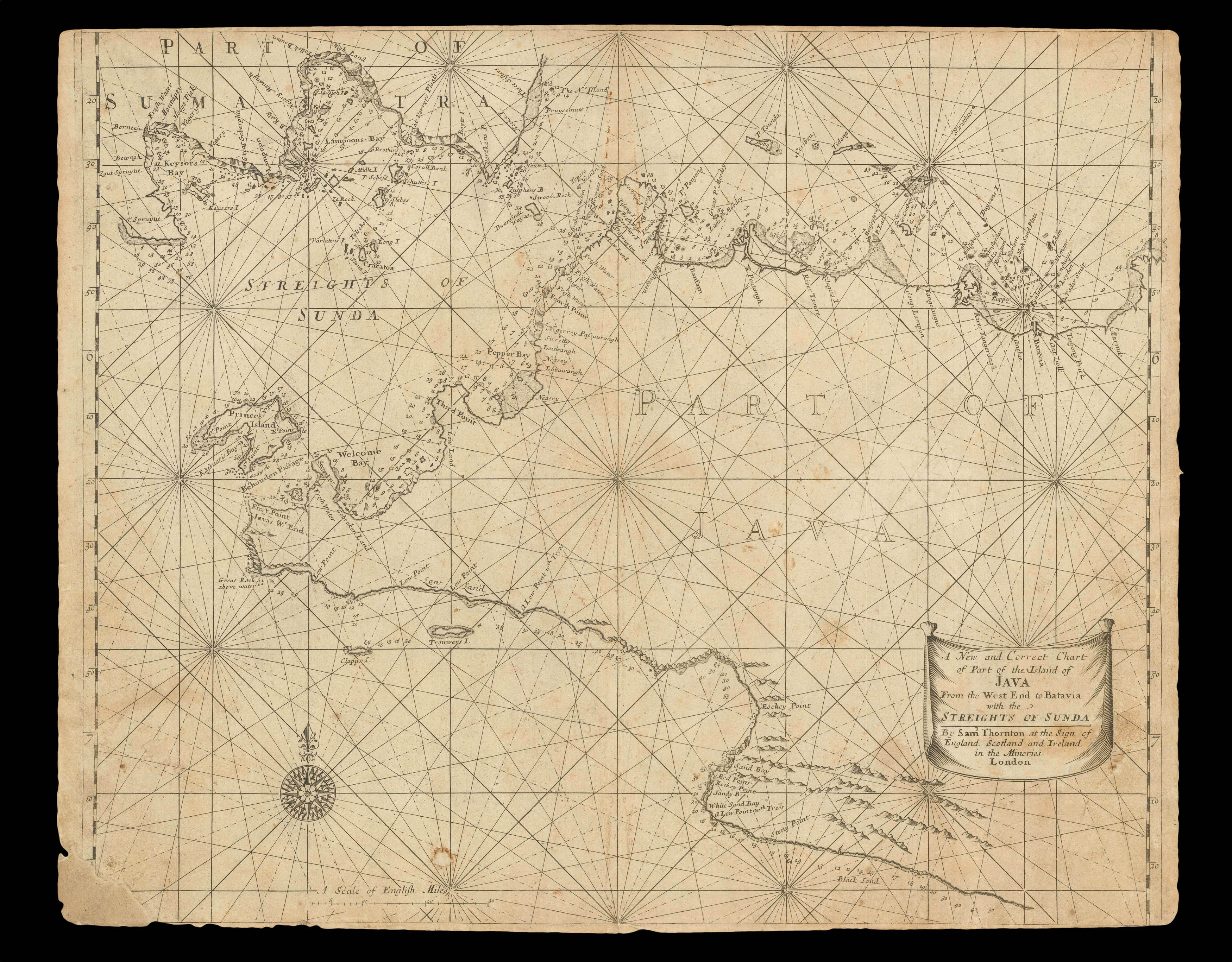 THORNTON, John; and Samuel THORNTON A New and Correct Chart of Part of the Island of Java From the West End to Batavia with the Streights of Sunda.