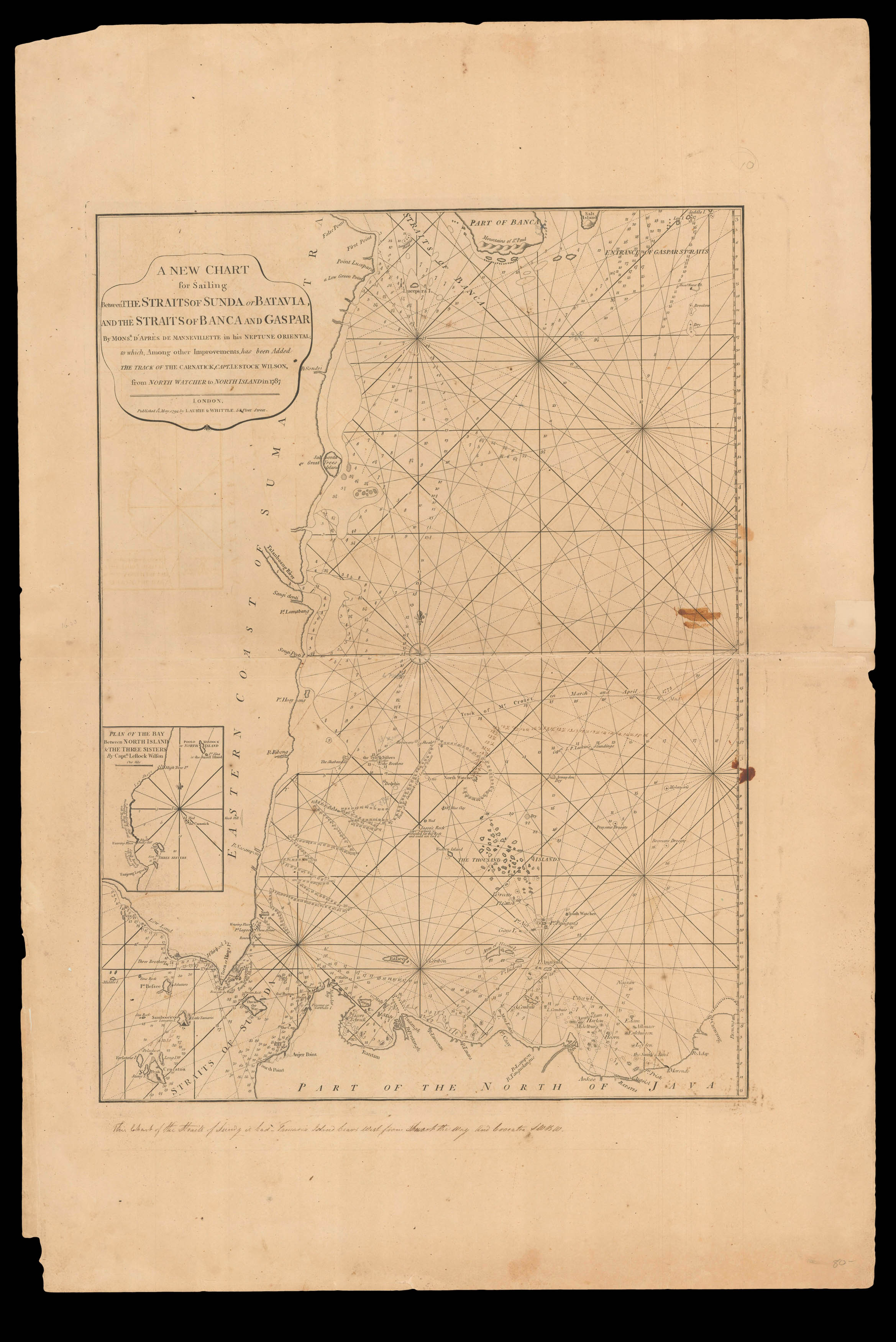 LAURIE, Robert; and James WHITTLE A New Chart for Sailing Between the Straits of Sunda or Batavia and the Straits of Banca and Gaspar
