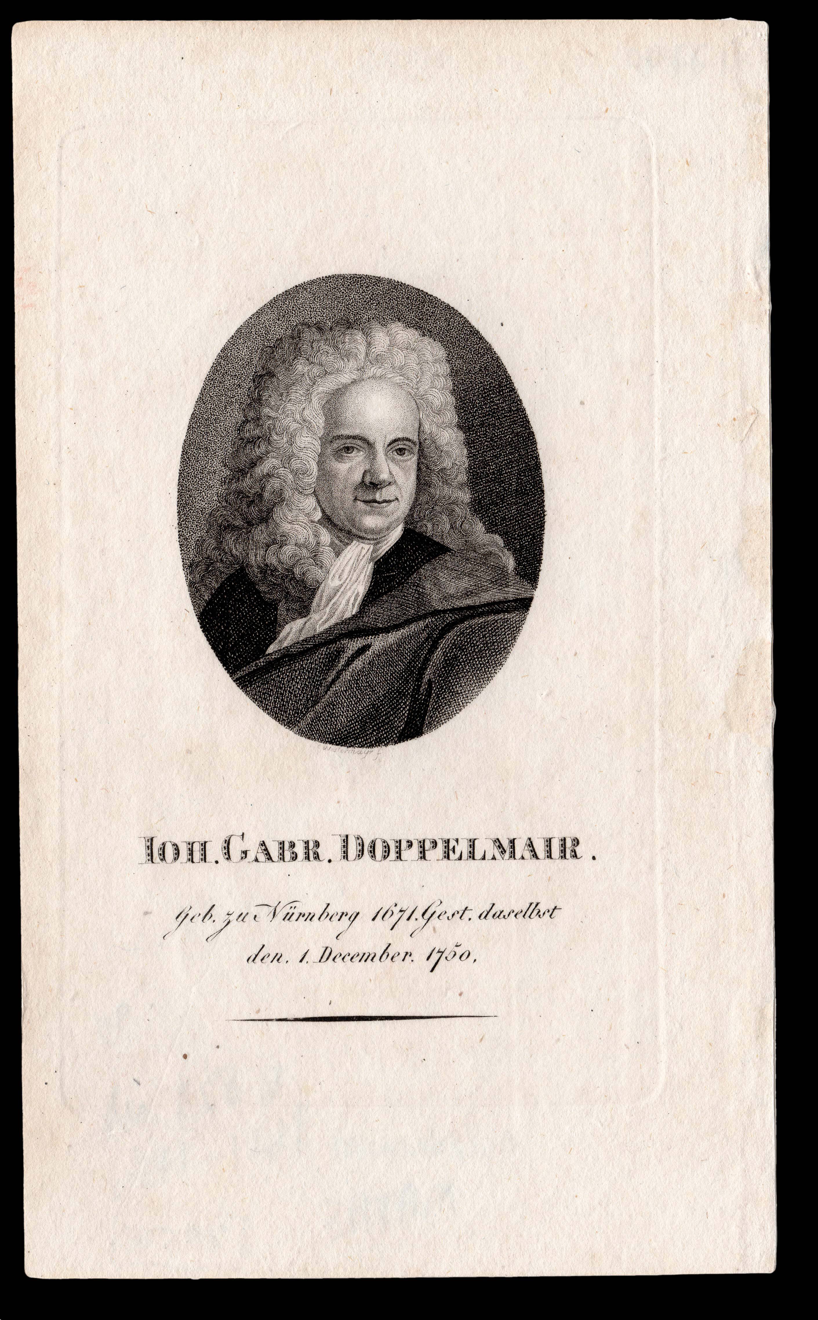 WESTERMAYER, C[onrad] Johann Gabriel Doppelmair.  Geb. zu Nürnberg 1671. Gest deselbst den 1. December 1750.