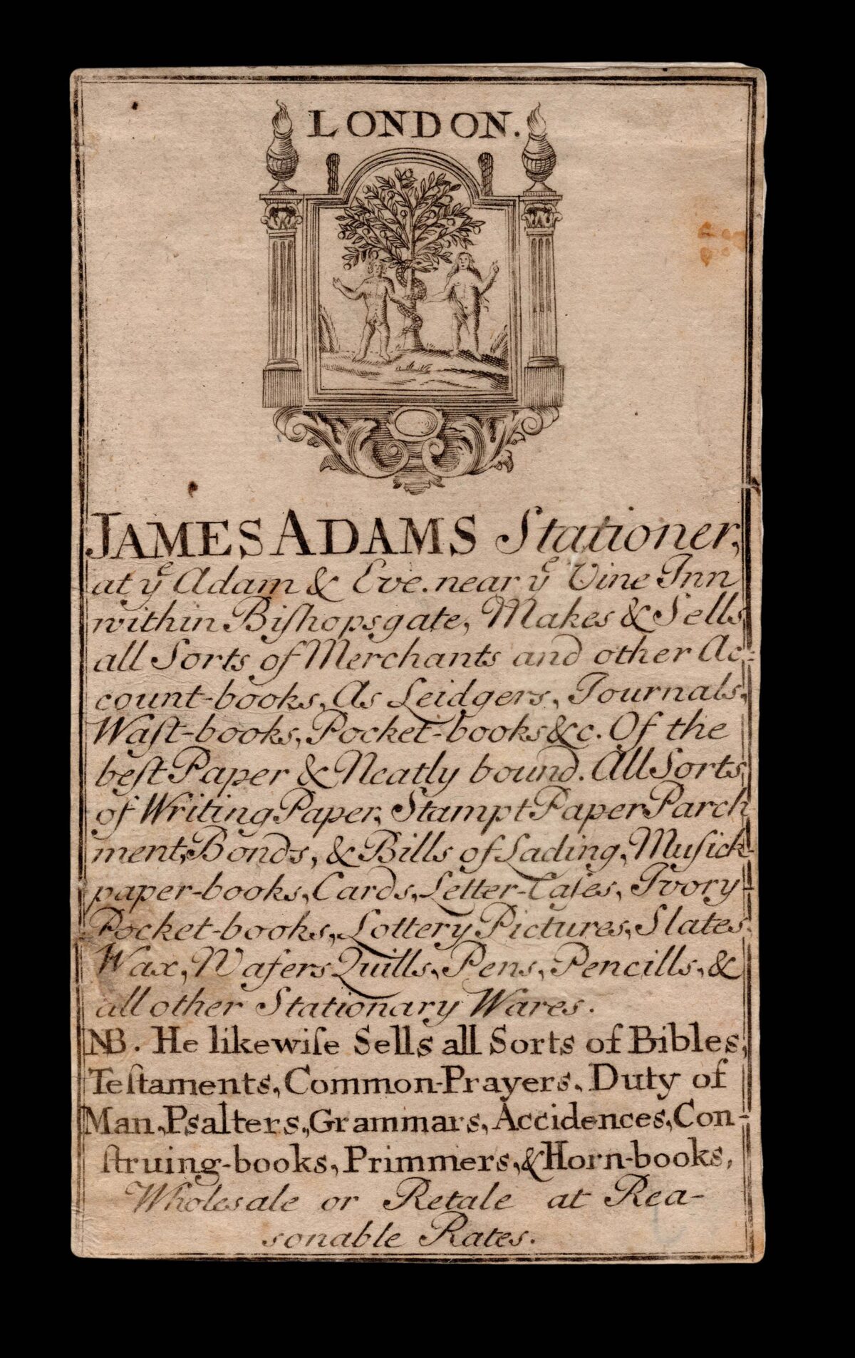 ADAMS, James London. James Adams Stationer
