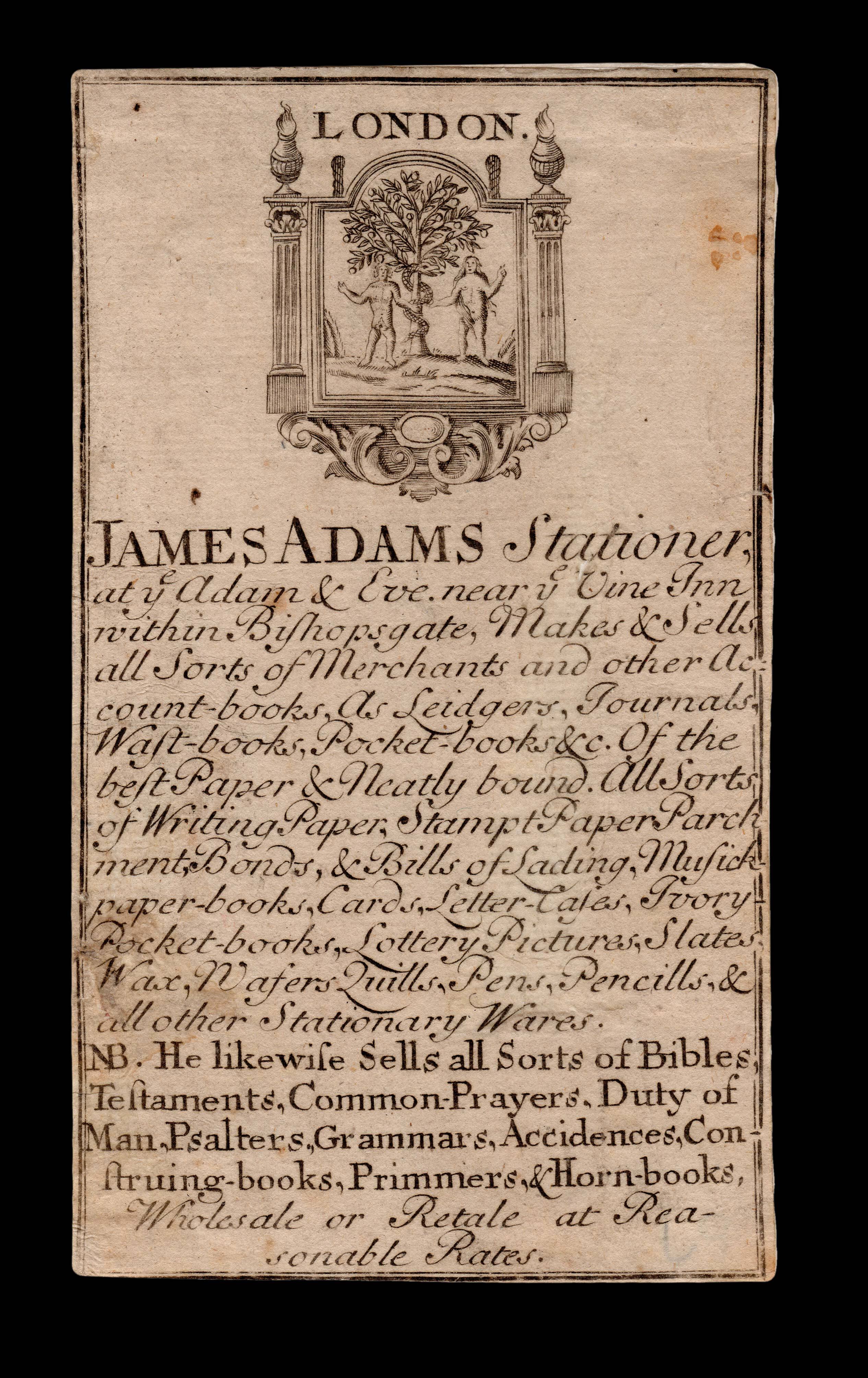 ADAMS, James London. James Adams Stationer