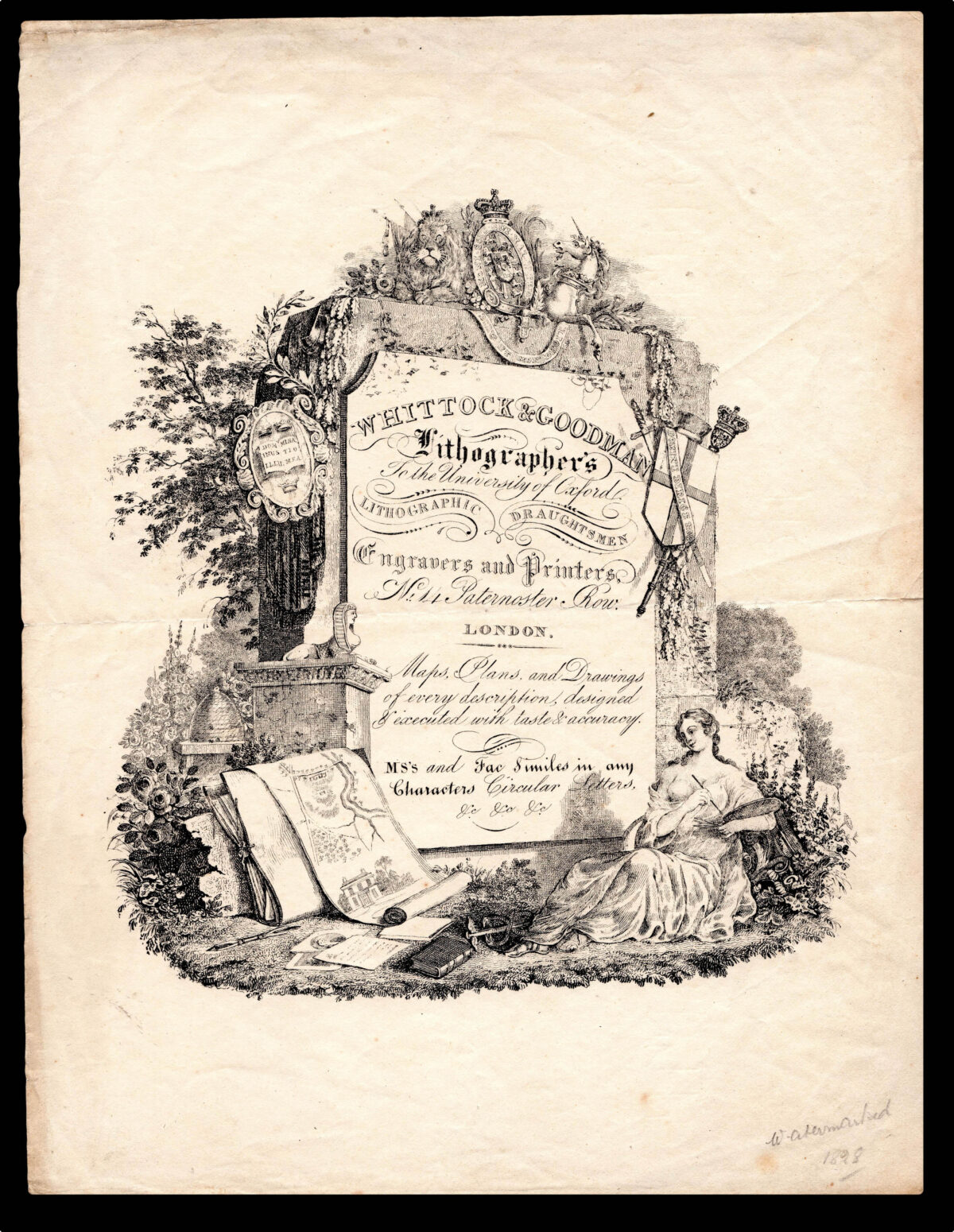 WHITTOCK, Nathaniel Whittock & Goodman Lithographer's [sic] to the University of Oxford.