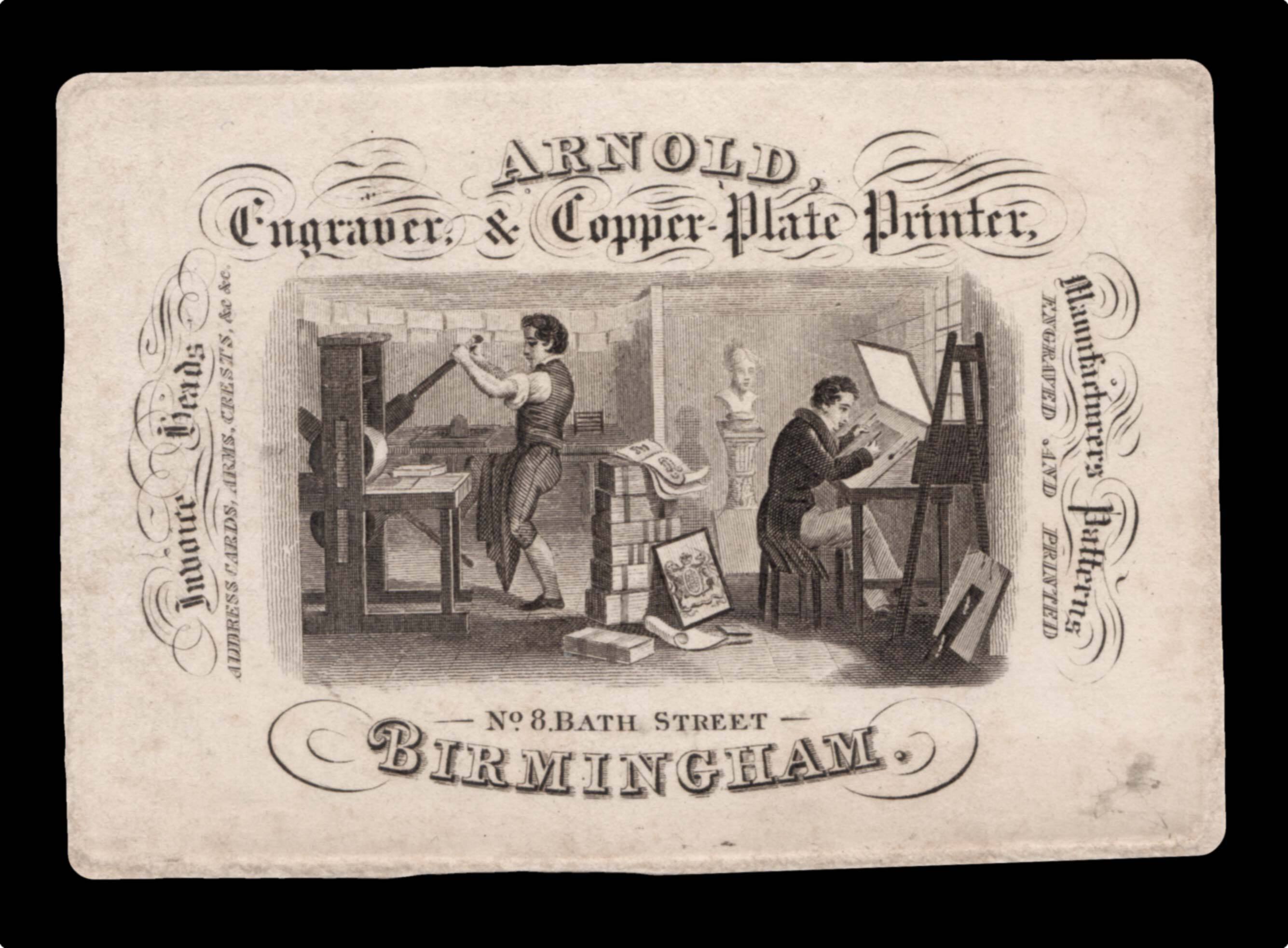 ARNOLD, Francis Arnold, Engraver, & Copper-Plate Printer, Manufacturer's Patterns Engraved and Printed.