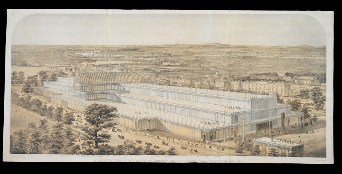 BURTON, Charles Aeronautic View of the Palace of Industry for all Nations, from Kensington Gardens.
