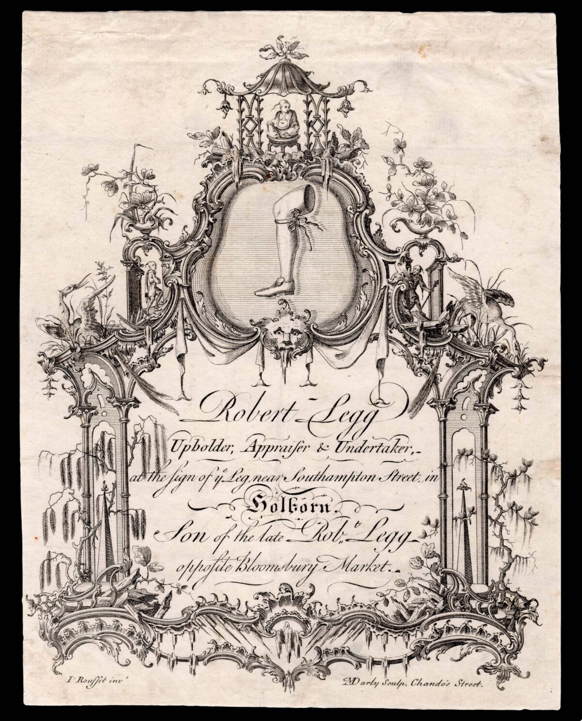 LEGG, Robert; DARLY, Robert (engraver) Robert Legg Upholder, Appraiser & Undertaker