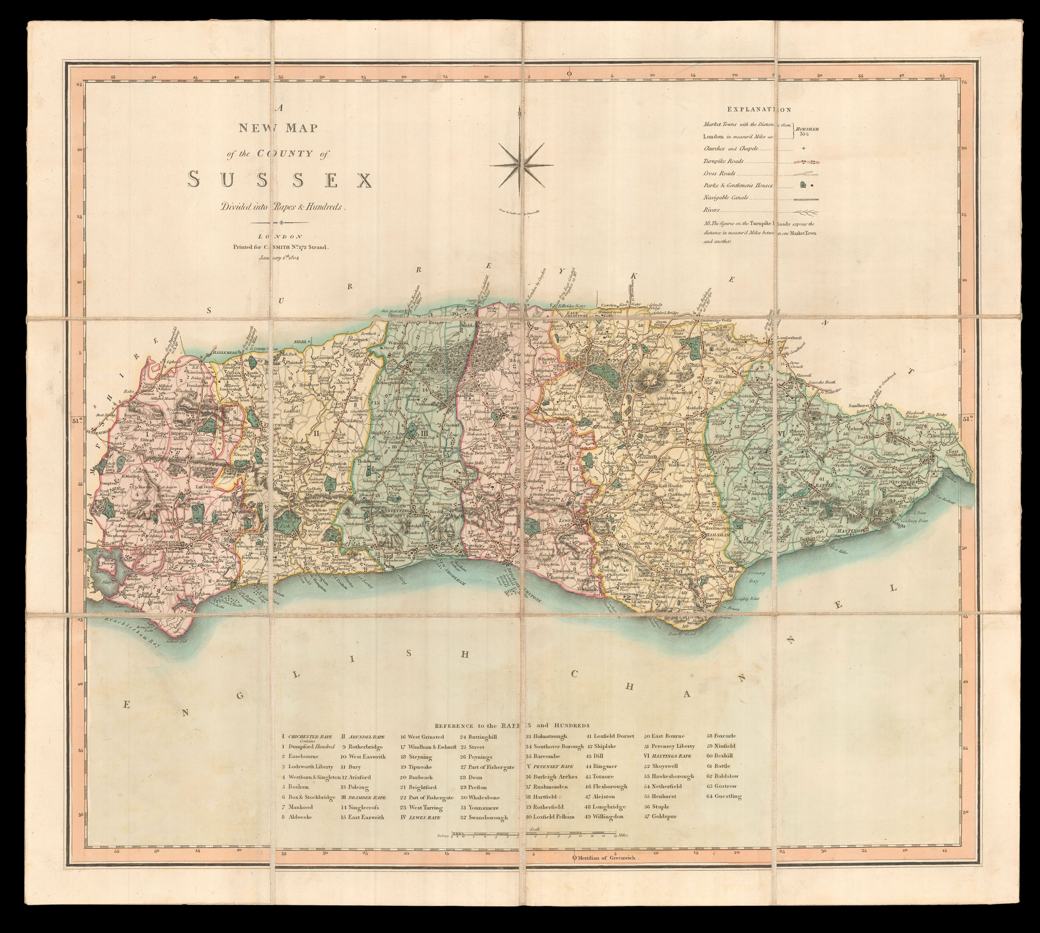 SMITH, C[harles] A New Map of the County of Sussex Divided into Rapes and Hundreds