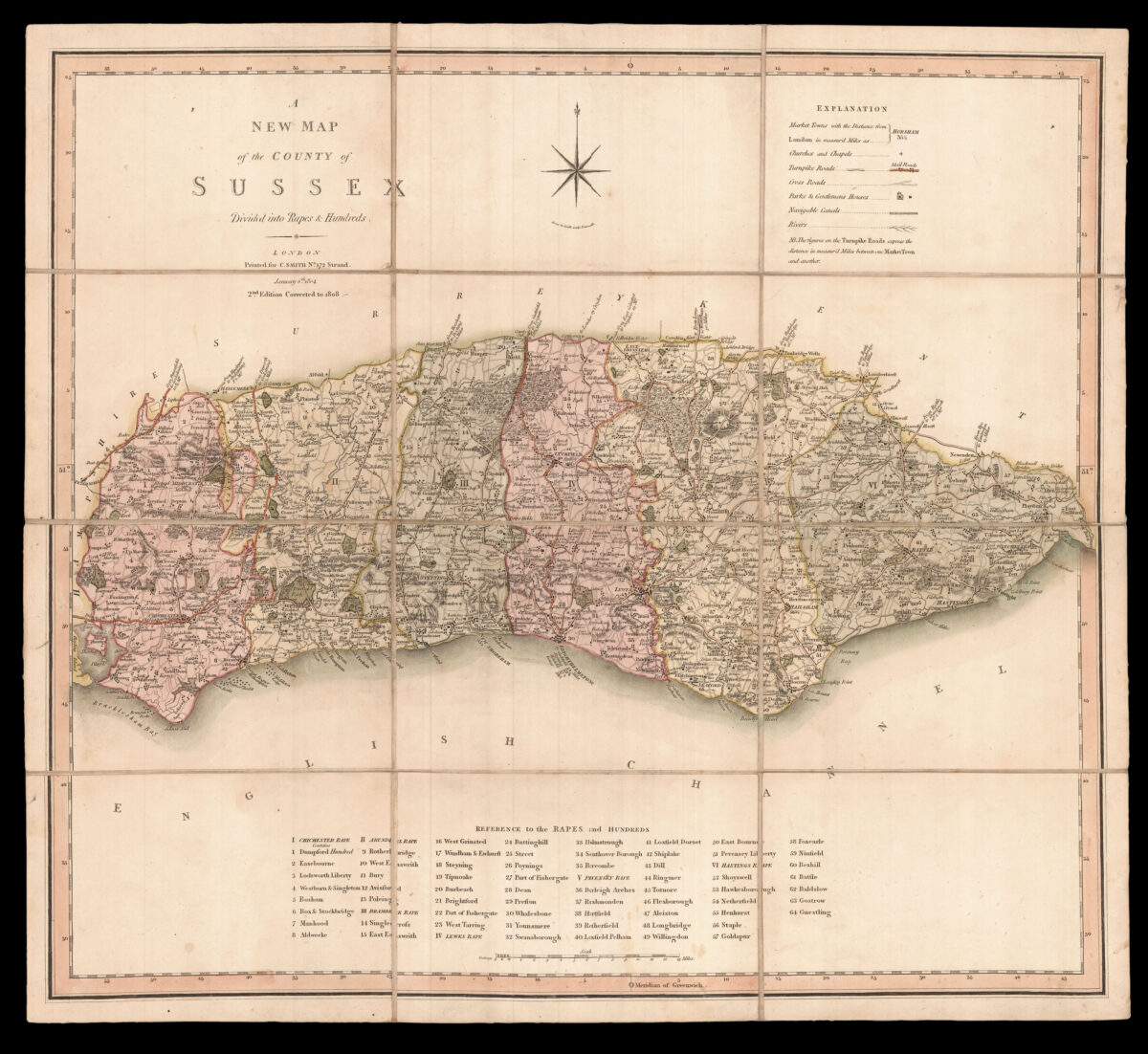 SMITH, C[harles] A New Map of the County of Sussex Divided into Rapes and Hundreds