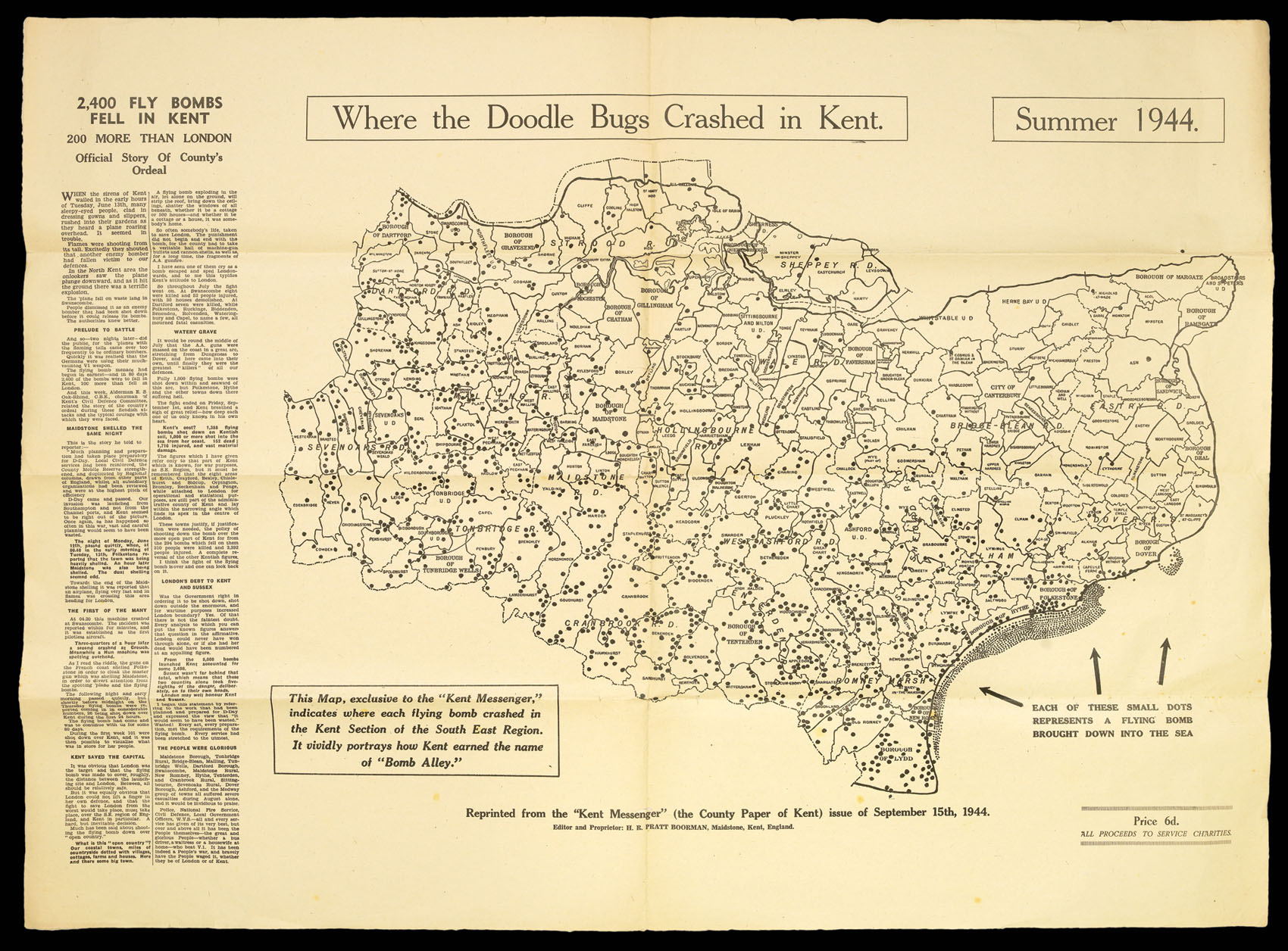 The Kent Messenger Where the Doodle Bugs Crashed in Kent. Summer 1944.