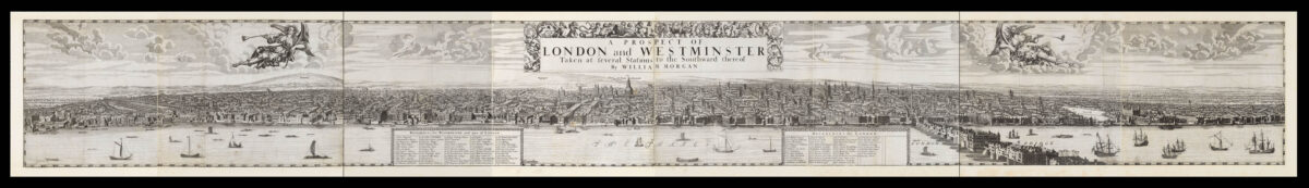 OGILBY, John and MORGAN, William [Title, and upper border vignettes, with the prospect of London to accompany Ogliby's 1682 map of London].