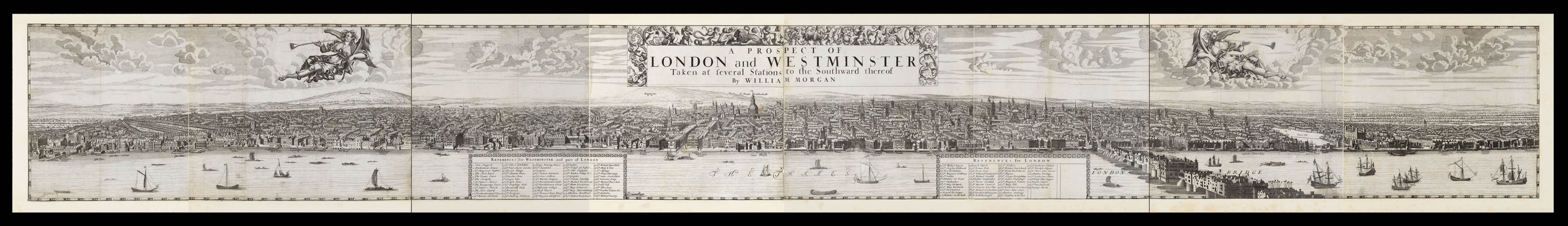 OGILBY, John and MORGAN, William [Title, and upper border vignettes, with the prospect of London to accompany Ogliby's 1682 map of London].