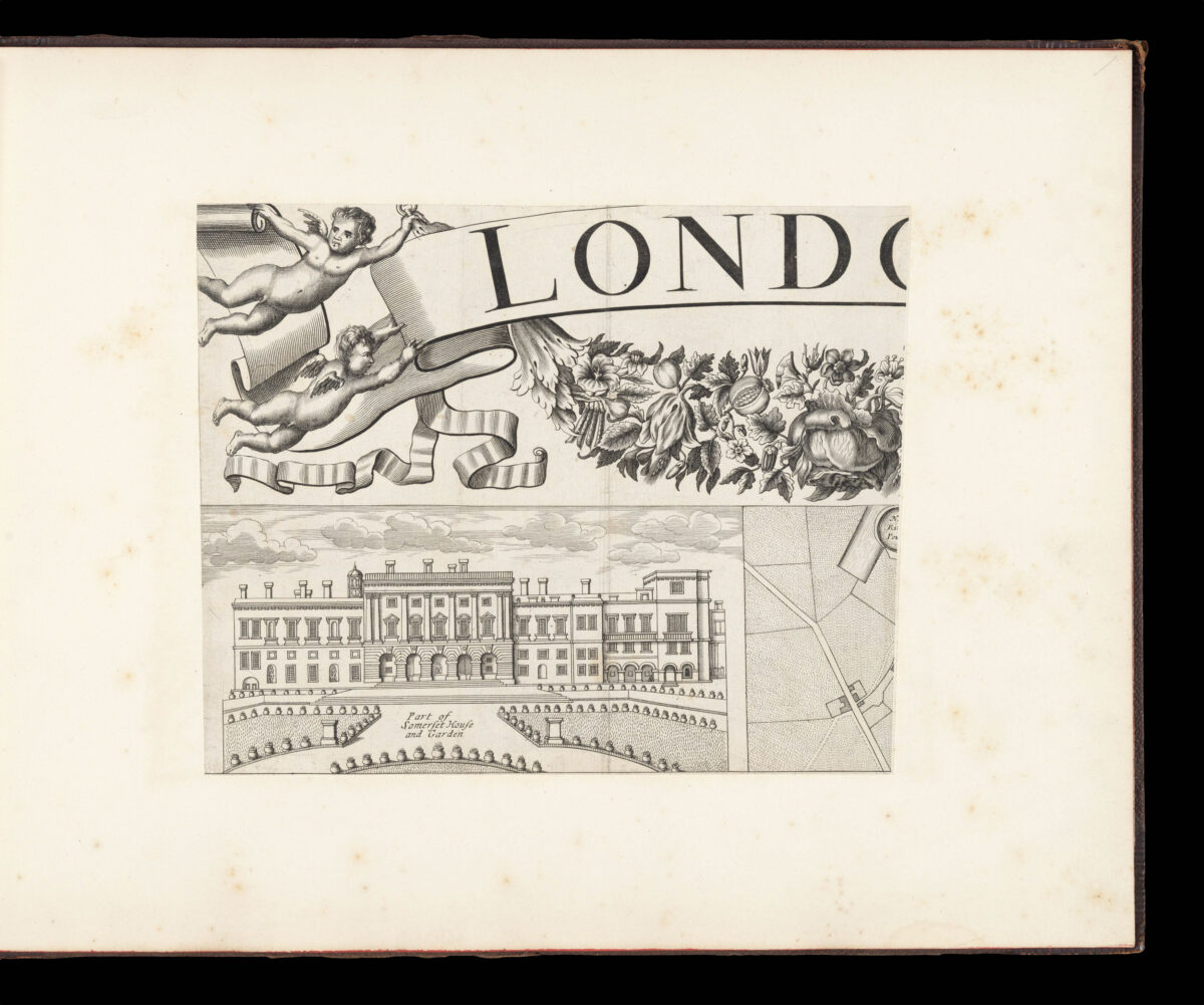 OGILBY, John and MORGAN, William [Title, and upper border vignettes, with the prospect of London to accompany Ogliby's 1682 map of London].