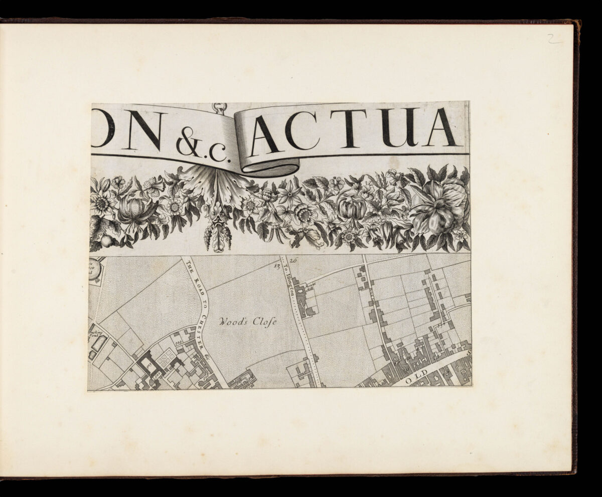 OGILBY, John and MORGAN, William [Title, and upper border vignettes, with the prospect of London to accompany Ogliby's 1682 map of London].