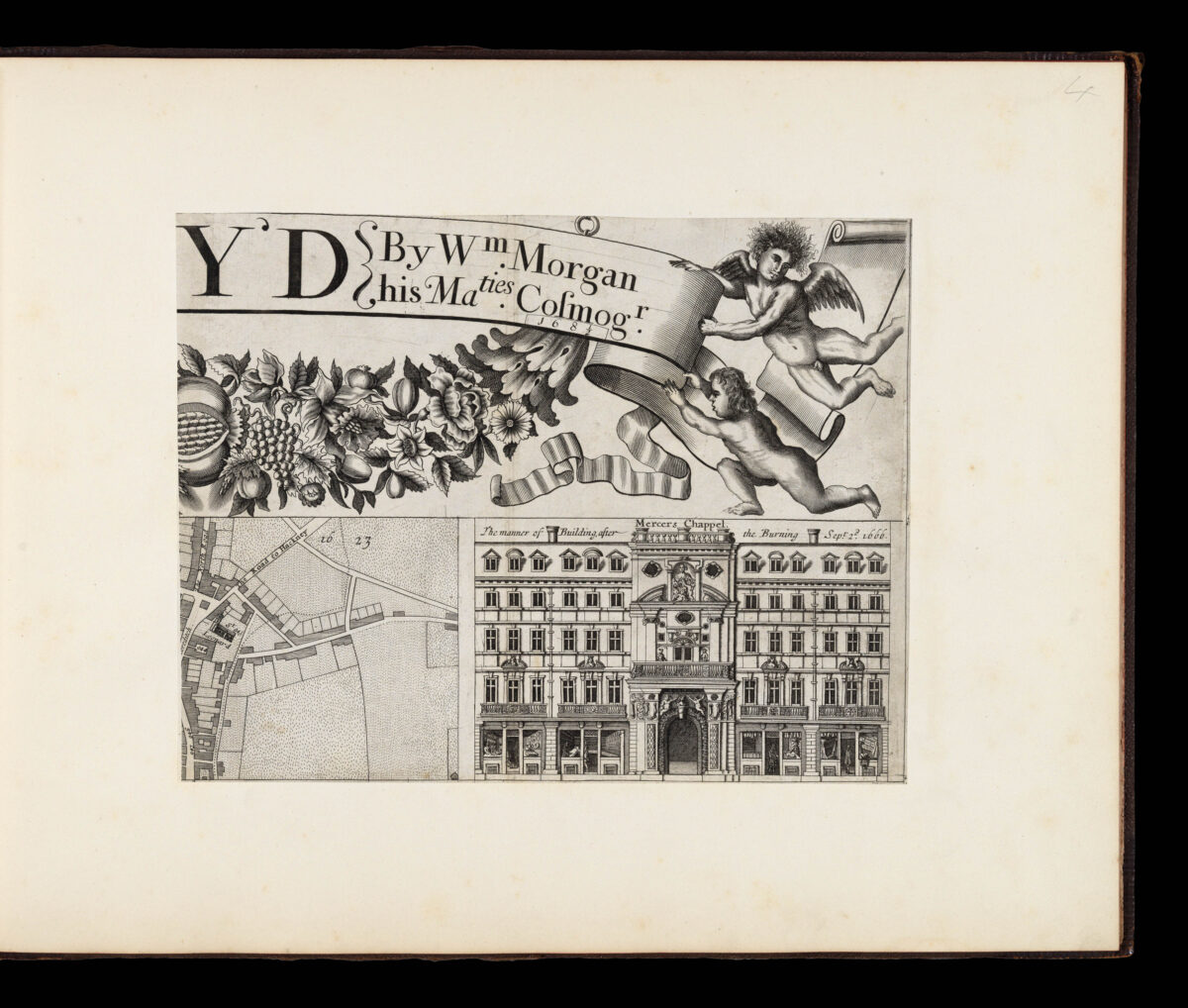 OGILBY, John and MORGAN, William [Title, and upper border vignettes, with the prospect of London to accompany Ogliby's 1682 map of London].