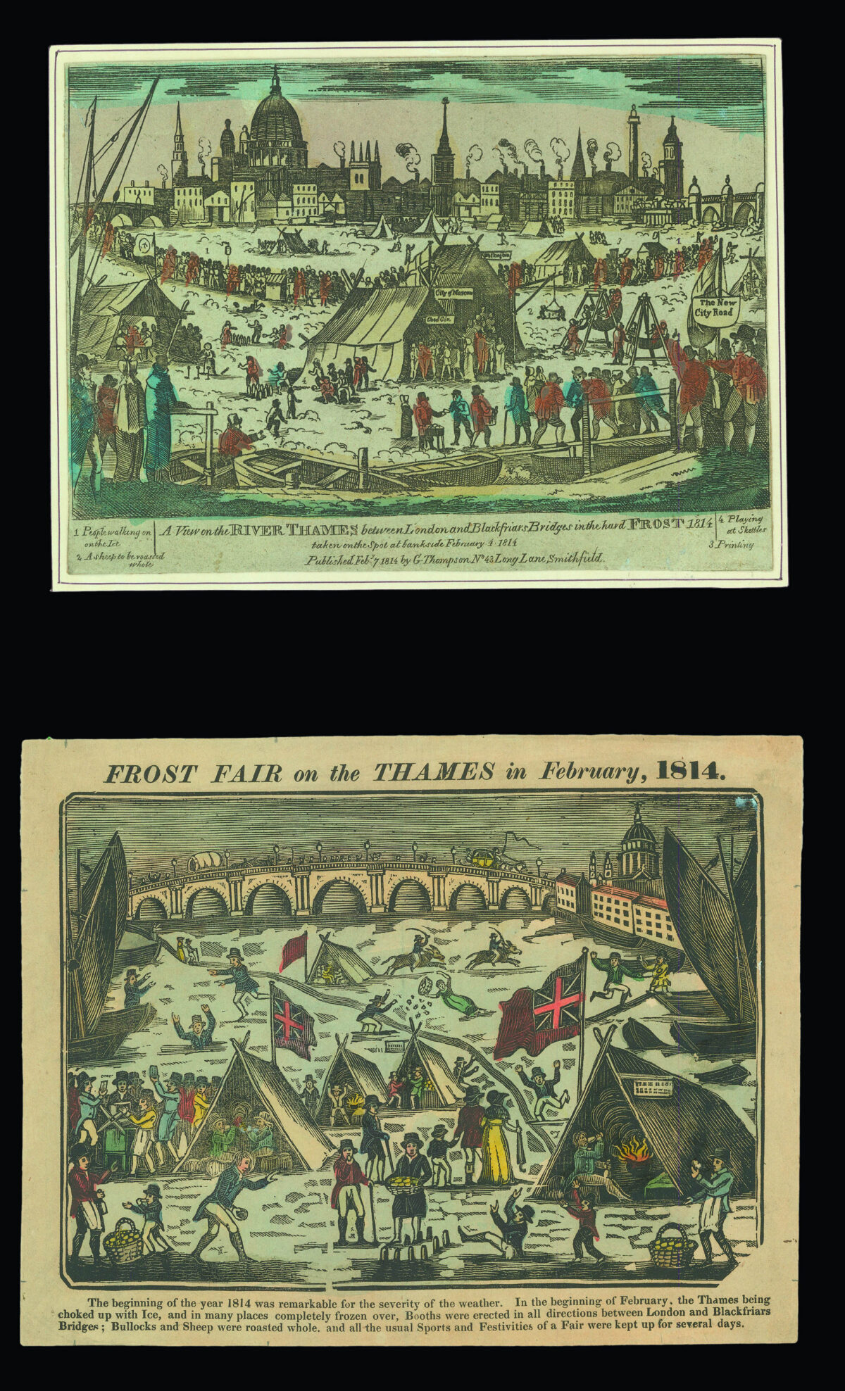 THOMPSON, G[eorge] A View on the River Thames between London and Blackfriars Bridges in the hard Frost 1814