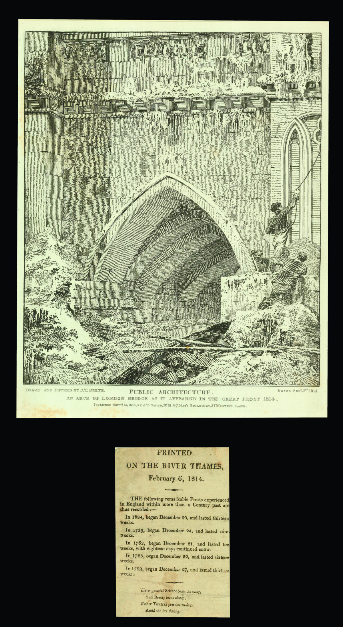 SMITH, John Thomas Public architecture. An arch of London Bridge as it appeared in the Great Frost 1814.
