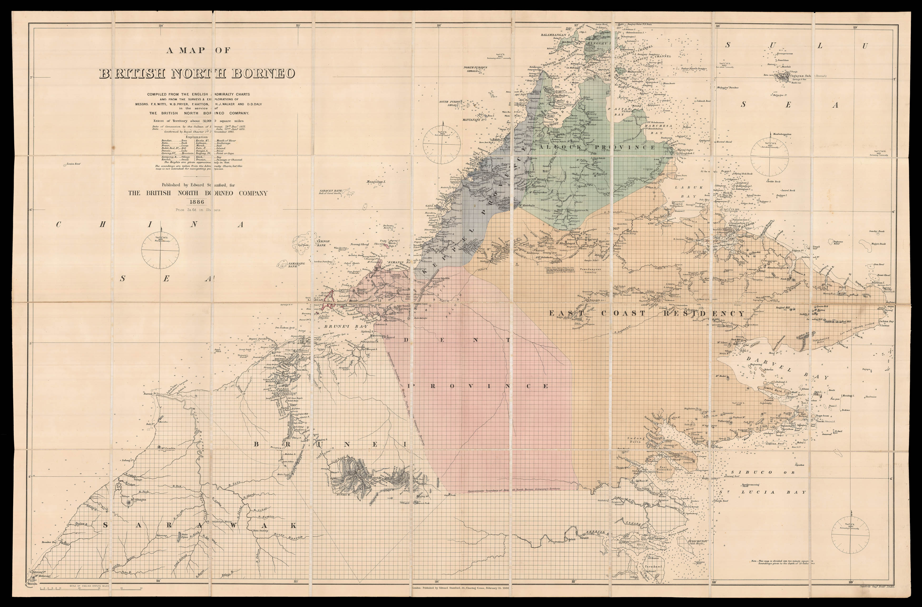 STANFORD, Edward A Map of British North Borneo