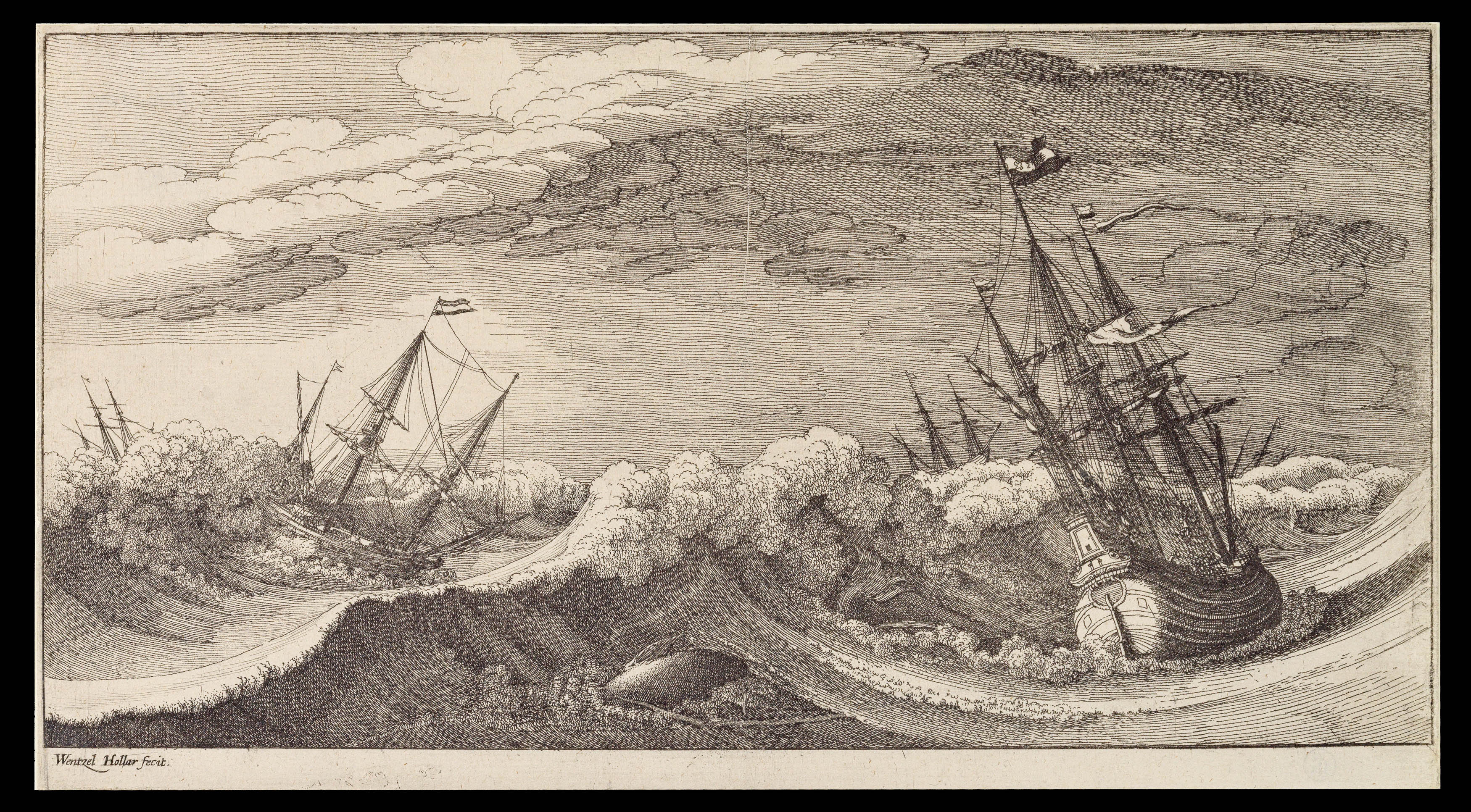 HOLLAR, W[enceslaus] [Etching of ships at sea]