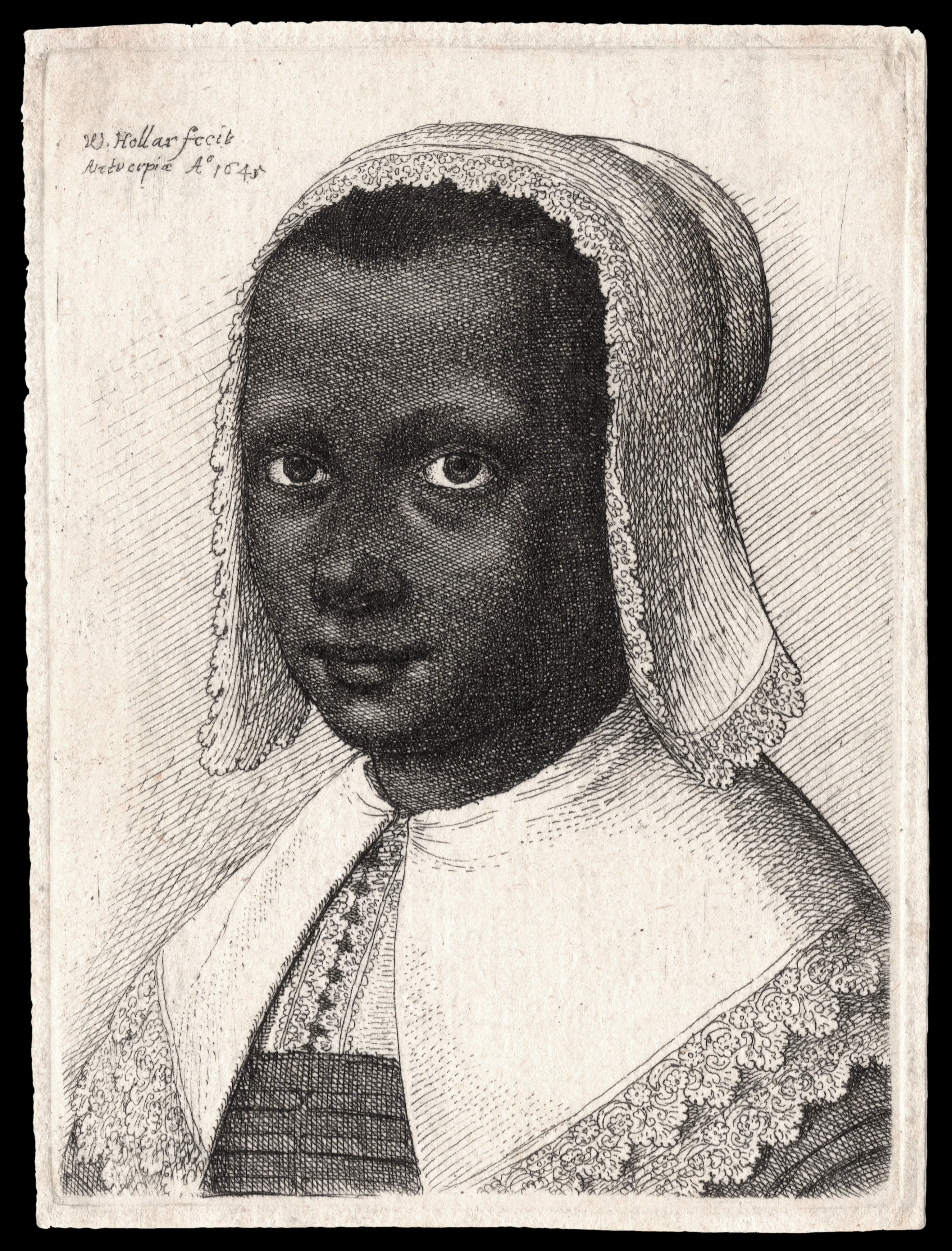 HOLLAR, W[enceslaus] [Print of an African girl with hair bonnet]