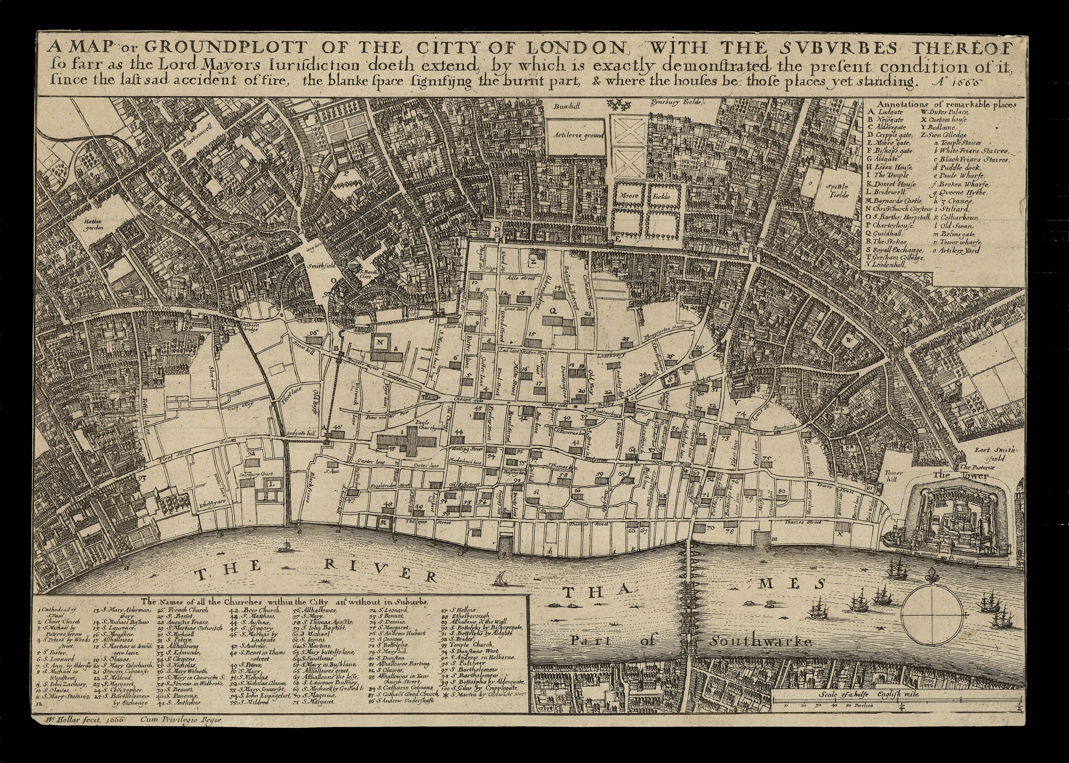 HOLLAR, W[enceslaus] A Map or Groundplott of the Citty of London