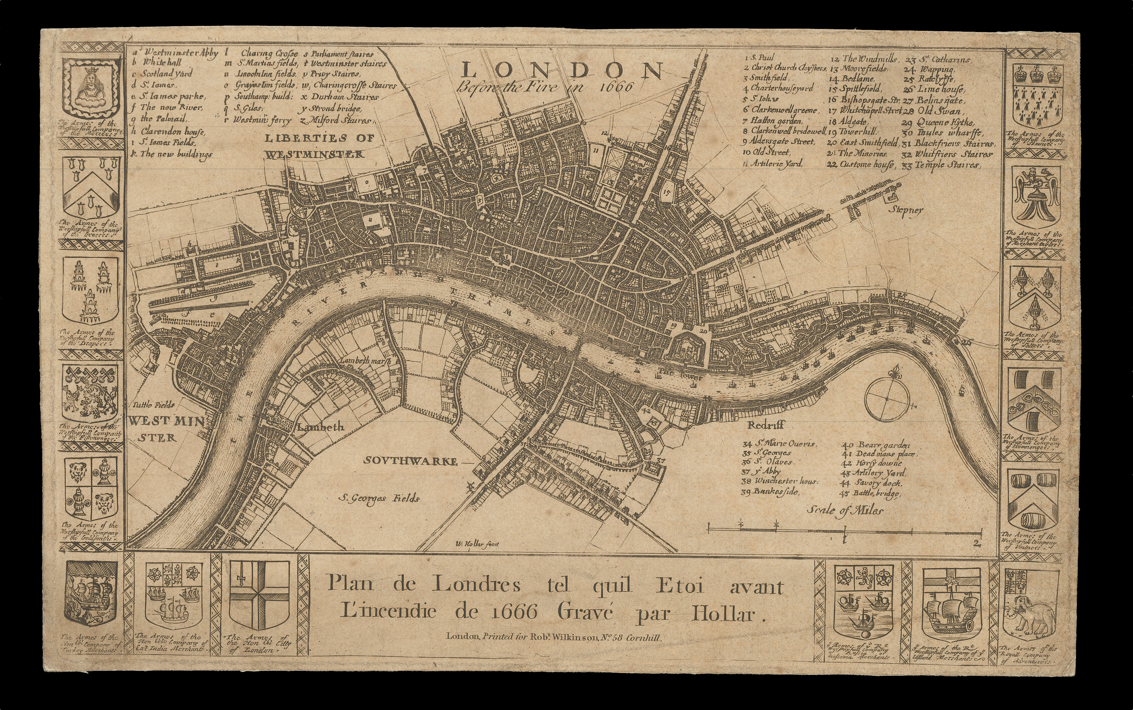 HOLLAR, W[enceslaus] Plan de Londres tel quil etoi avant l'incendie de 1666 grave par Hollar
