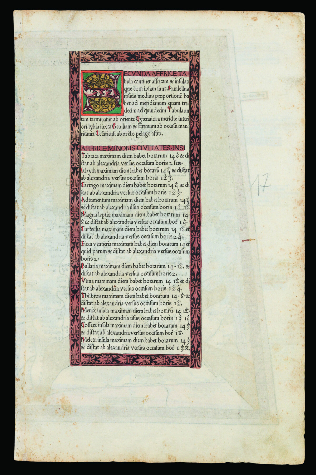 PTOLEMAEUS, Claudius [translated by ANGELUS, Jacobus, edited by GERMANUS, Nicolaus] [North Africa, Sardinia and Sicily] Secunda Affrice Tabula.