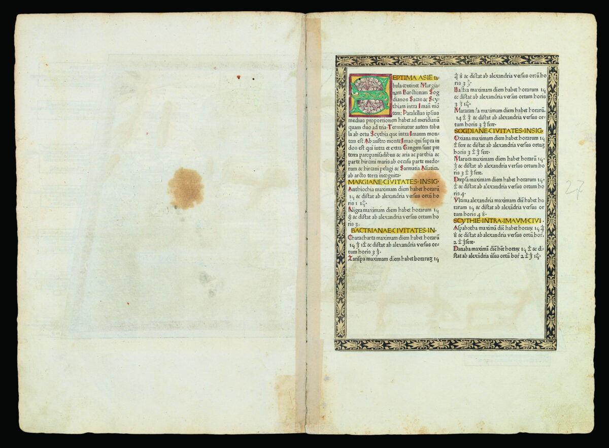 PTOLEMAEUS, Claudius [translated by ANGELUS, Jacobus, edited by GERMANUS, Nicolaus] [Central Asia and China] Septima Asie tabula.