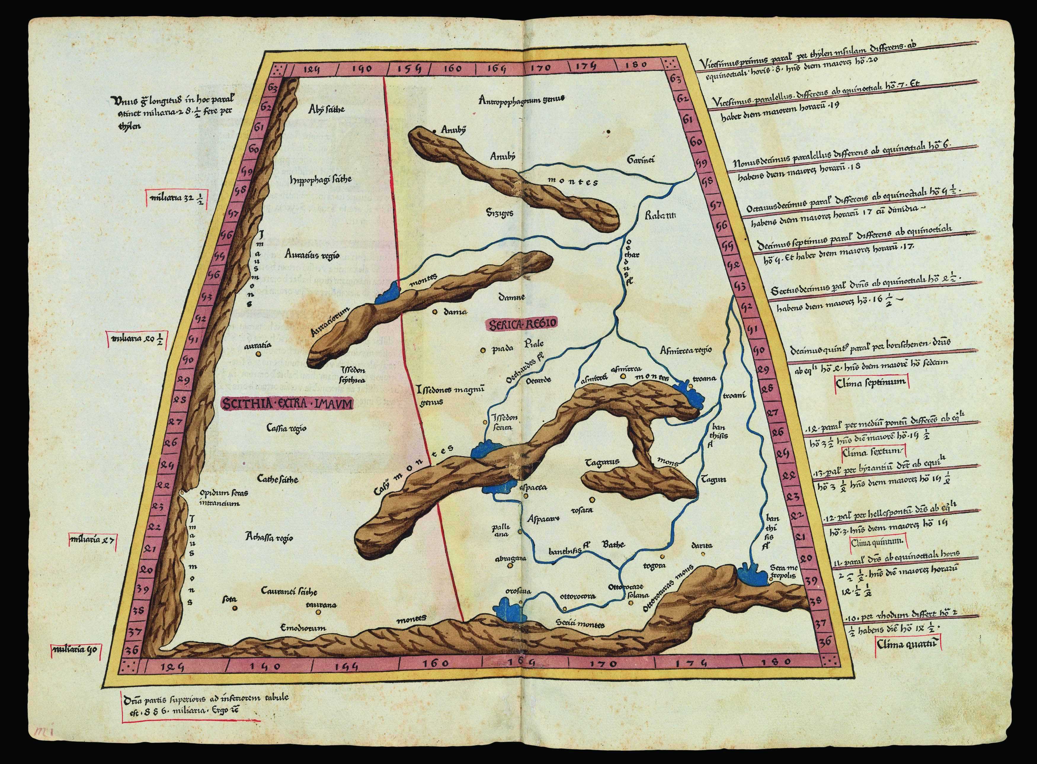 PTOLEMAEUS, Claudius [translated by ANGELUS, Jacobus, edited by GERMANUS, Nicolaus] [Himilayas and Central Asia] Octava Asie tabula.