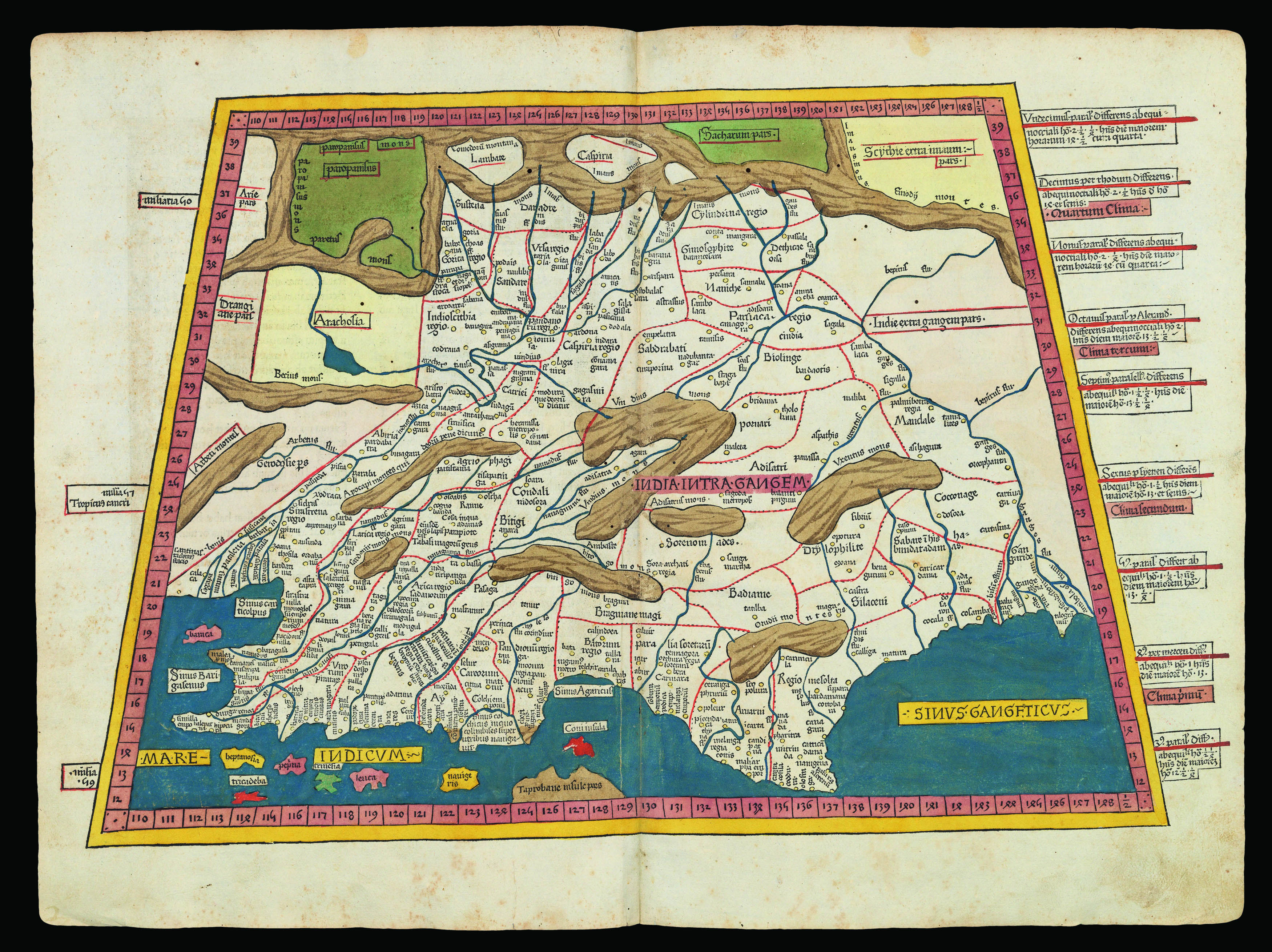 PTOLEMAEUS, Claudius [translated by ANGELUS, Jacobus, edited by GERMANUS, Nicolaus] [India] Decima Asie tabula.