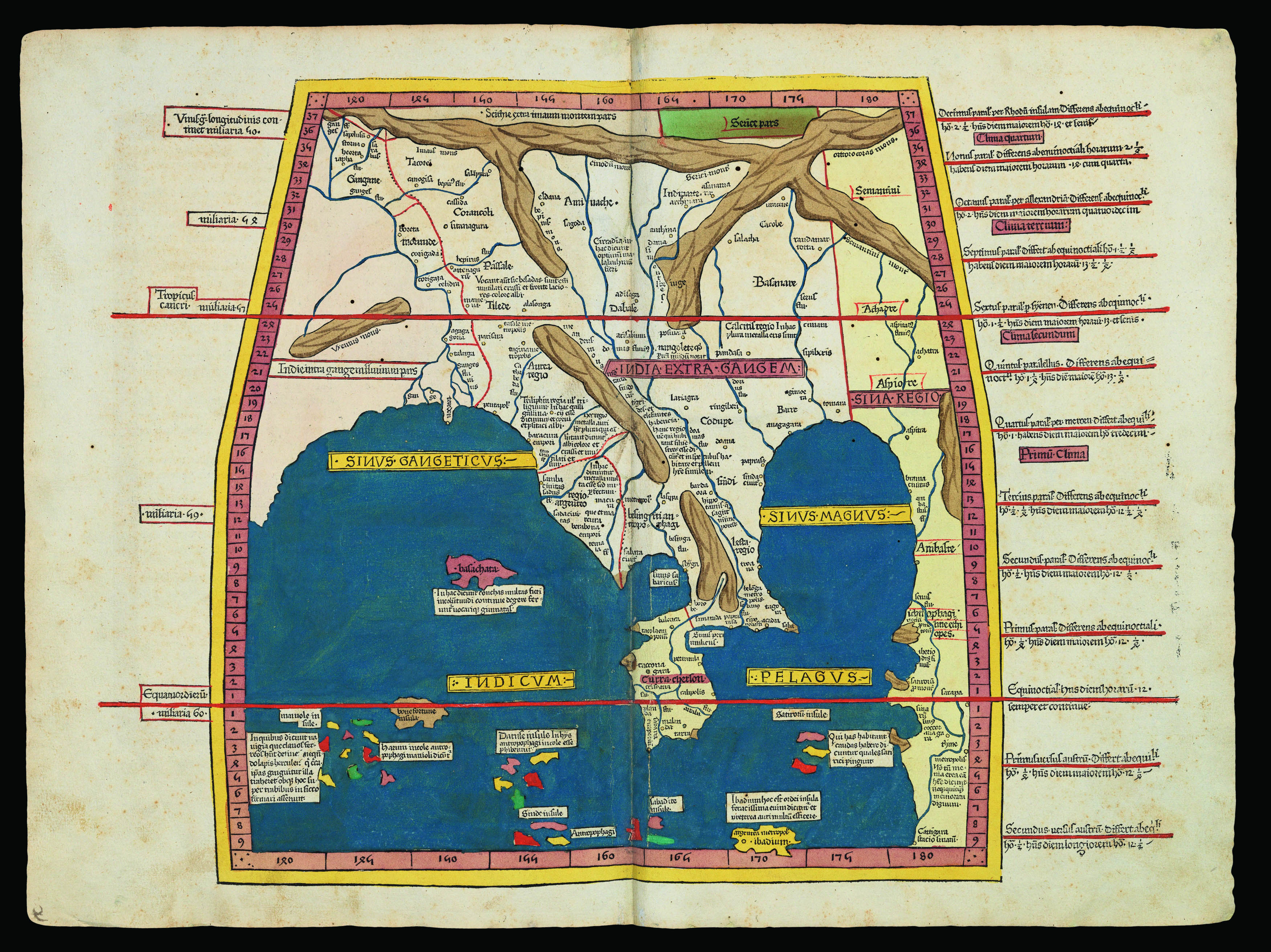 PTOLEMAEUS, Claudius [translated by ANGELUS, Jacobus, edited by GERMANUS, Nicolaus] [Southeast Asia] Undecima Asie tabula.