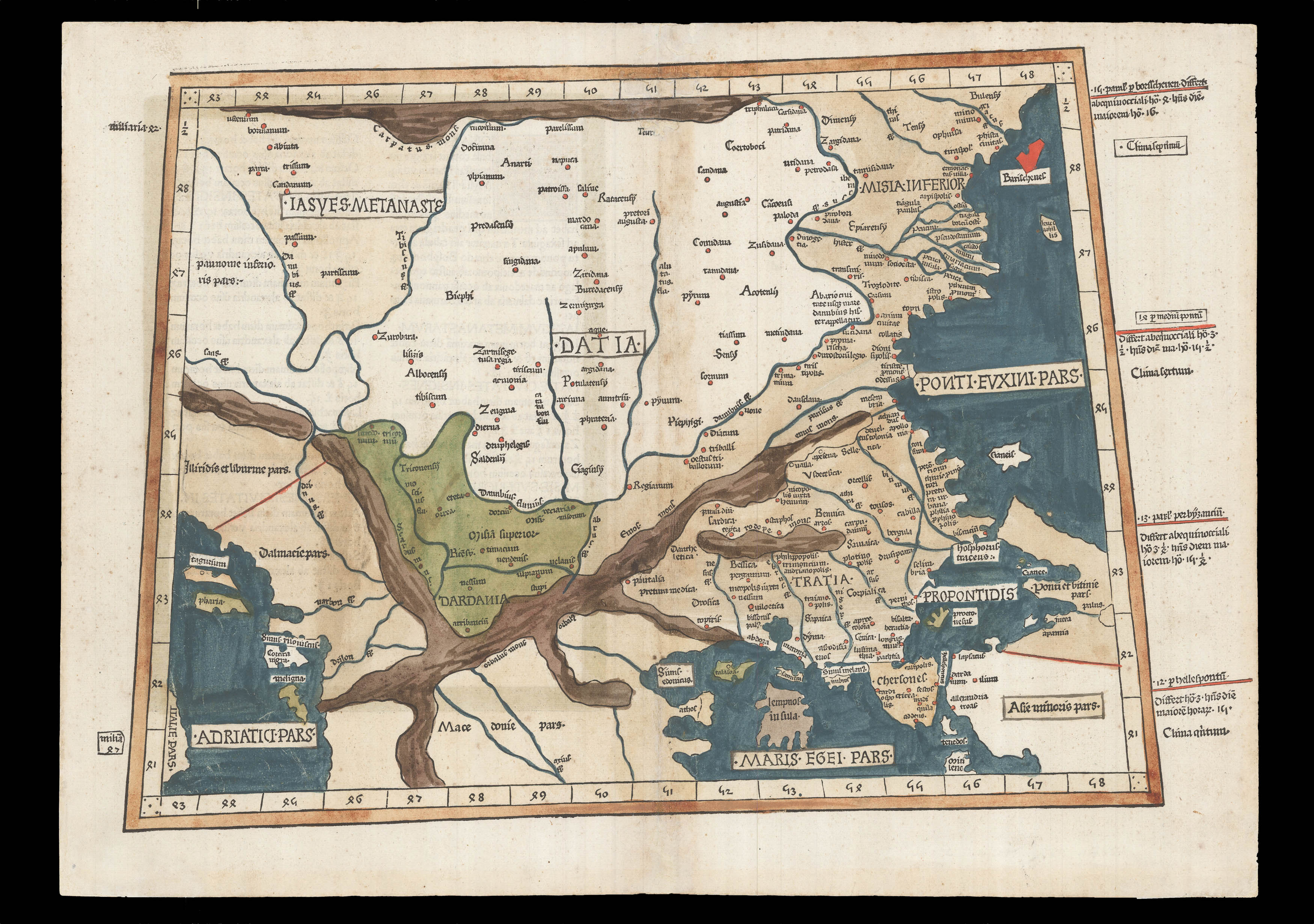 PTOLEMAEUS, Claudius [translated by ANGELUS, Jacobus, edited by GERMANUS, Nicolaus] [Balkans] Nona Europe tabula.