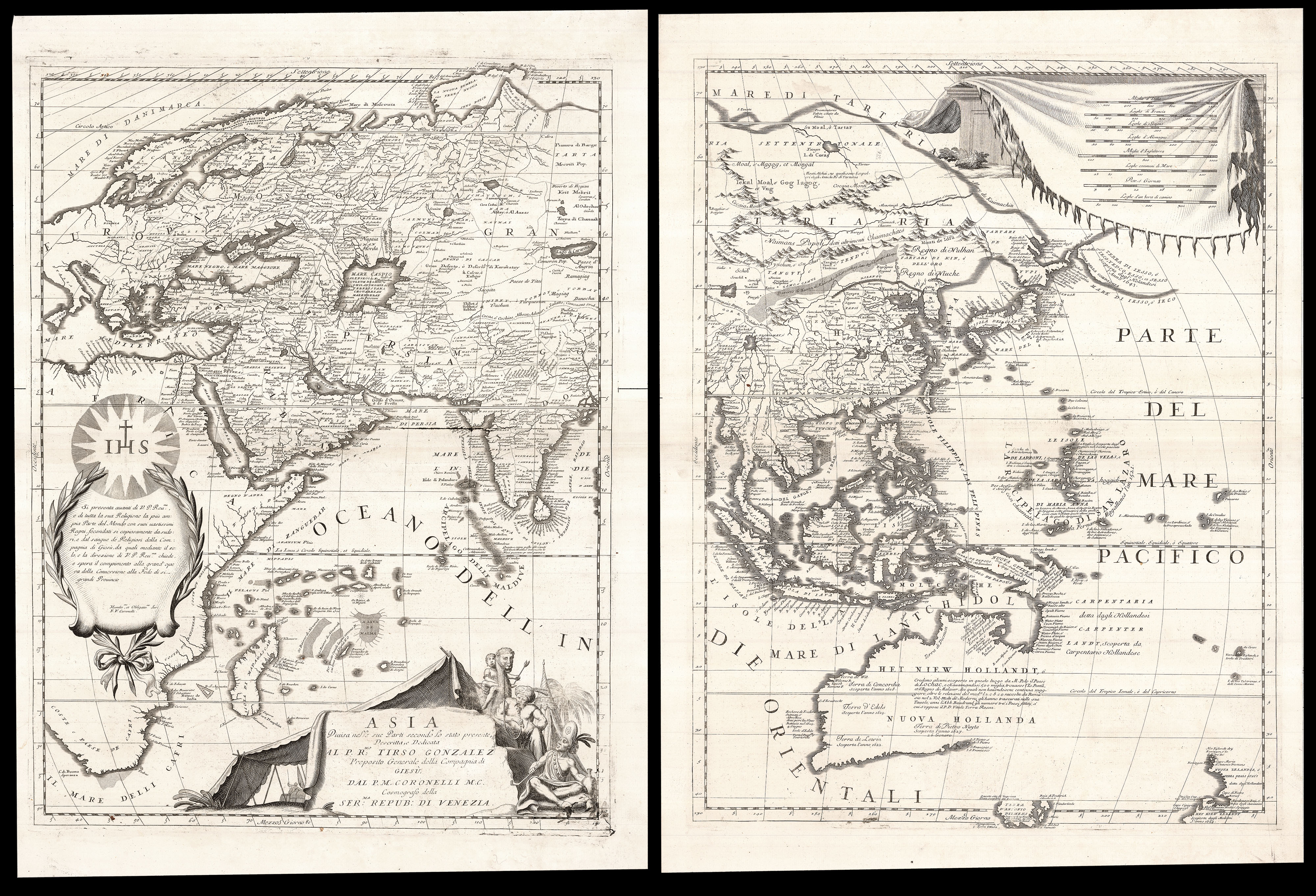 CORONELLI, Vincenzo Maria Asia Divisa nelle sue Parti secondo lo stato presente Descritta, e Dedicata.