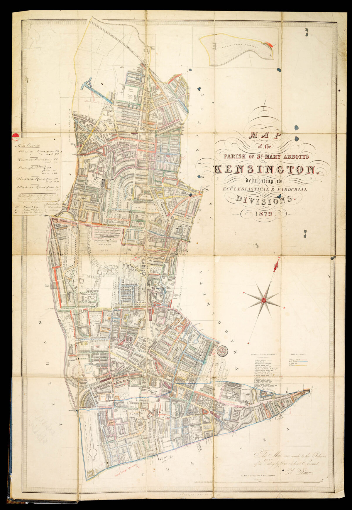 DAW, Edmund Map of the Parish of St. Mary Abbotts Kensington, delineating its Ecclesiastical & Parochial Divisions. 1879.