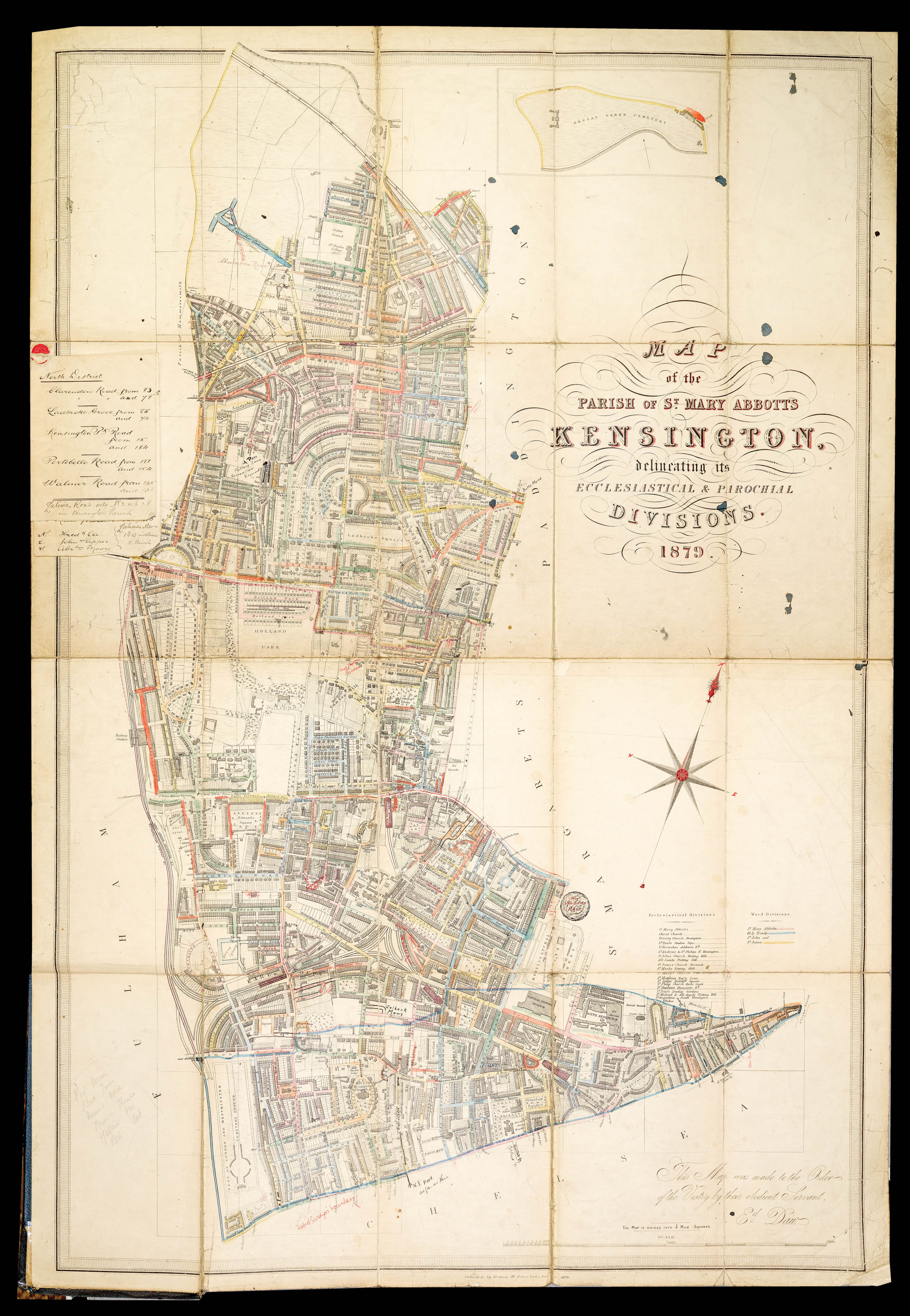 DAW, Edmund Map of the Parish of St. Mary Abbotts Kensington, delineating its Ecclesiastical & Parochial Divisions. 1879.