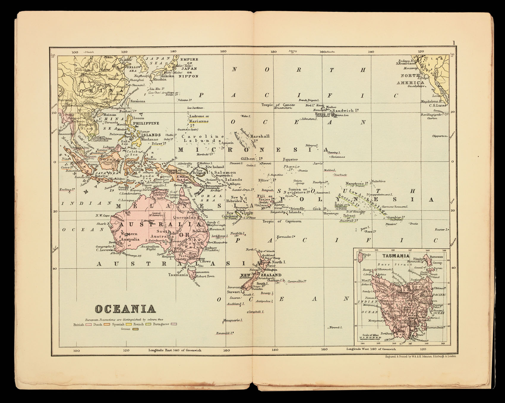 JOHNSTON, W[illiam] and A[lexander] K[ieth] W. & A.K. Johnston's Colonial Atlas of Oceania.
