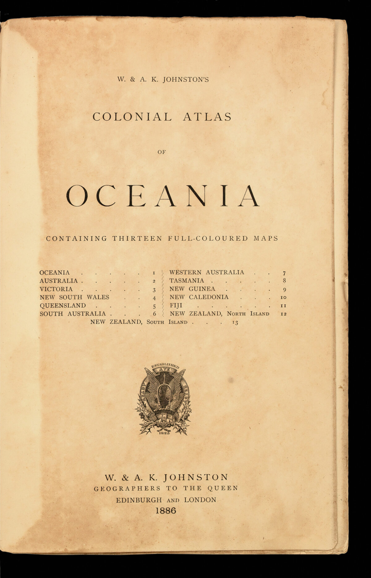 JOHNSTON, W[illiam] and A[lexander] K[ieth] W. & A.K. Johnston's Colonial Atlas of Oceania.