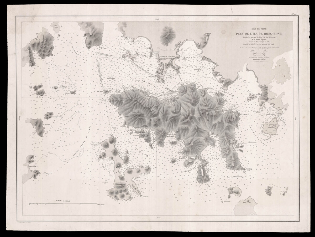 BELCHER, Admiral Sir Edward Mer de Chine. Plan de L'ile de Hong-Kong d'après les travaux du Cape Sir Ed. Belcher de la Marine Anglais