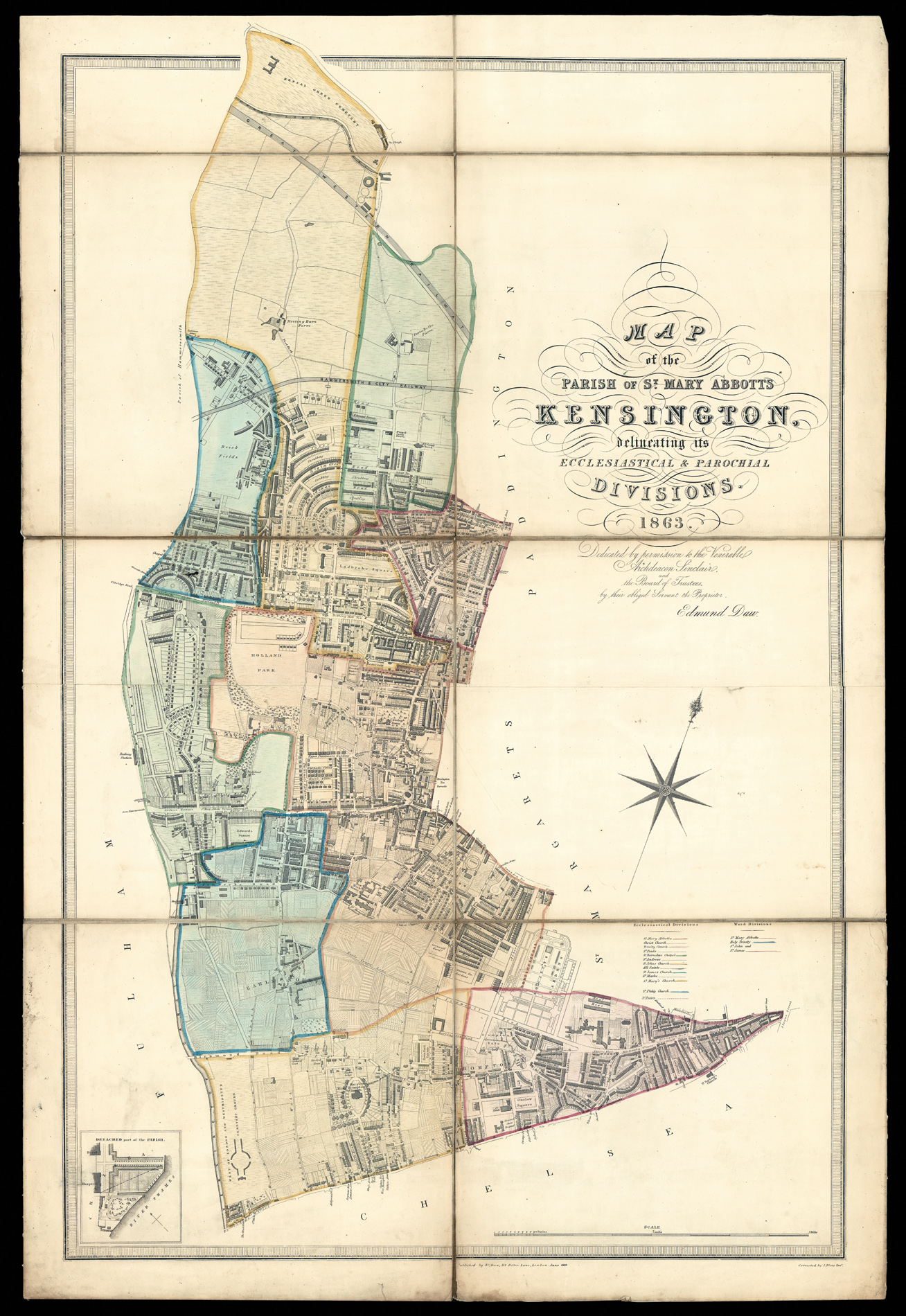 DAW, Edmund Map of the Parish of St. Mary Abbotts Kensington, delineating its Ecclesiastical & Parochial Divisions. 1863.