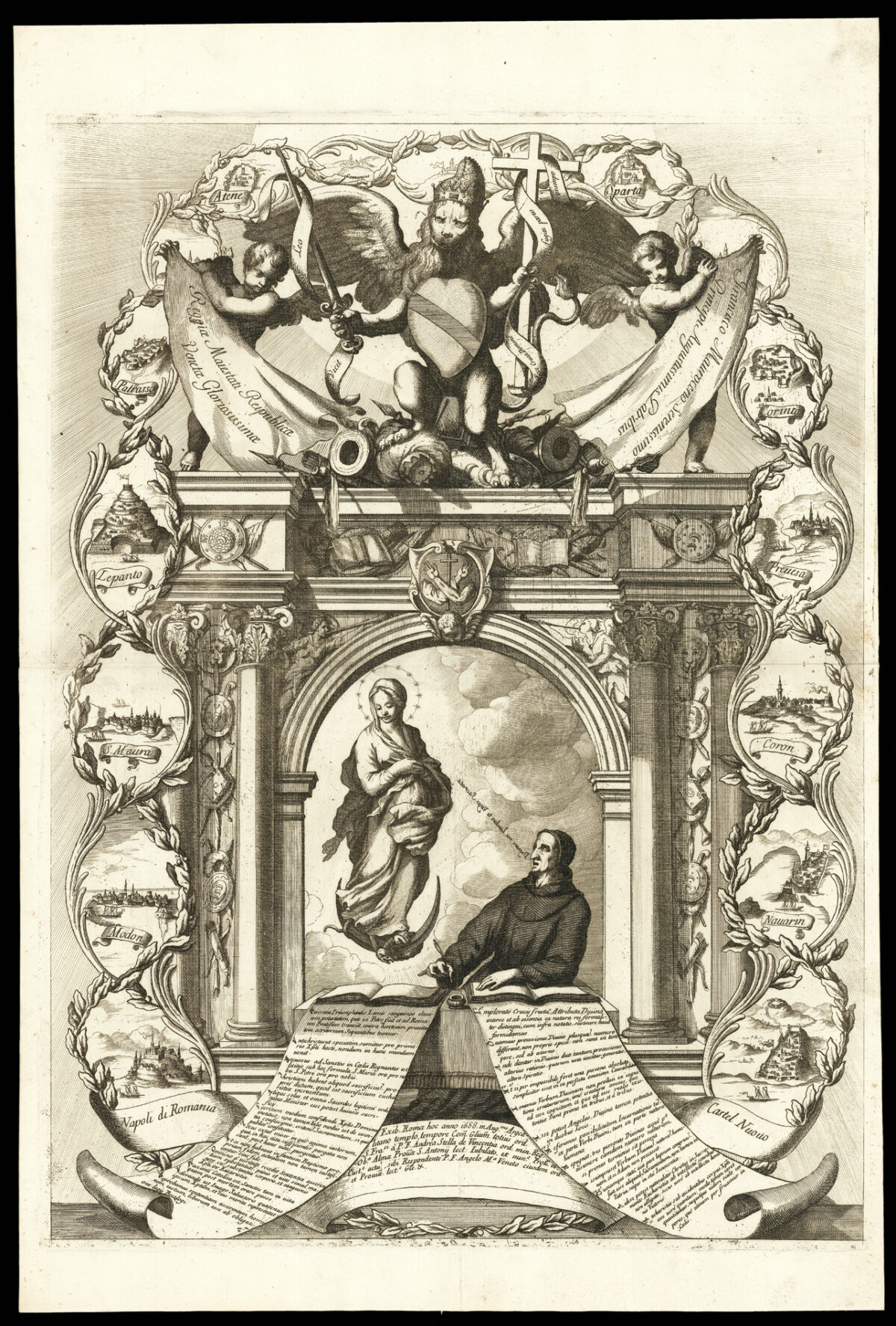[CORONELLI, Vincenzo] Regiae Maiestati Republicae Venetae Gloriosissimae Francisco Mauroceno Serenissimo Principi Augustissimis Patribus.