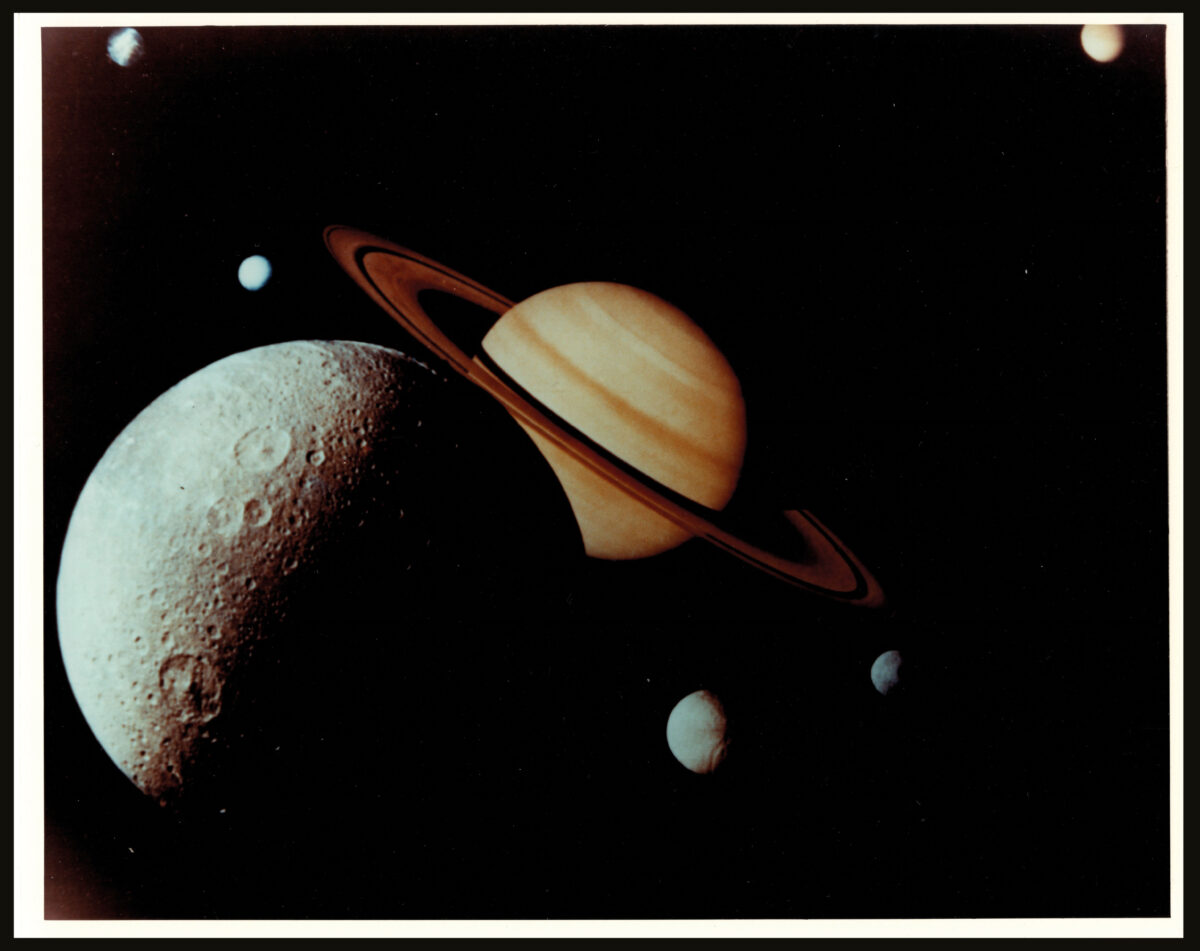 NASA. [Jupiter and its moons Io, Europa, Ganymede and Callisto; Saturn and six of its moons]