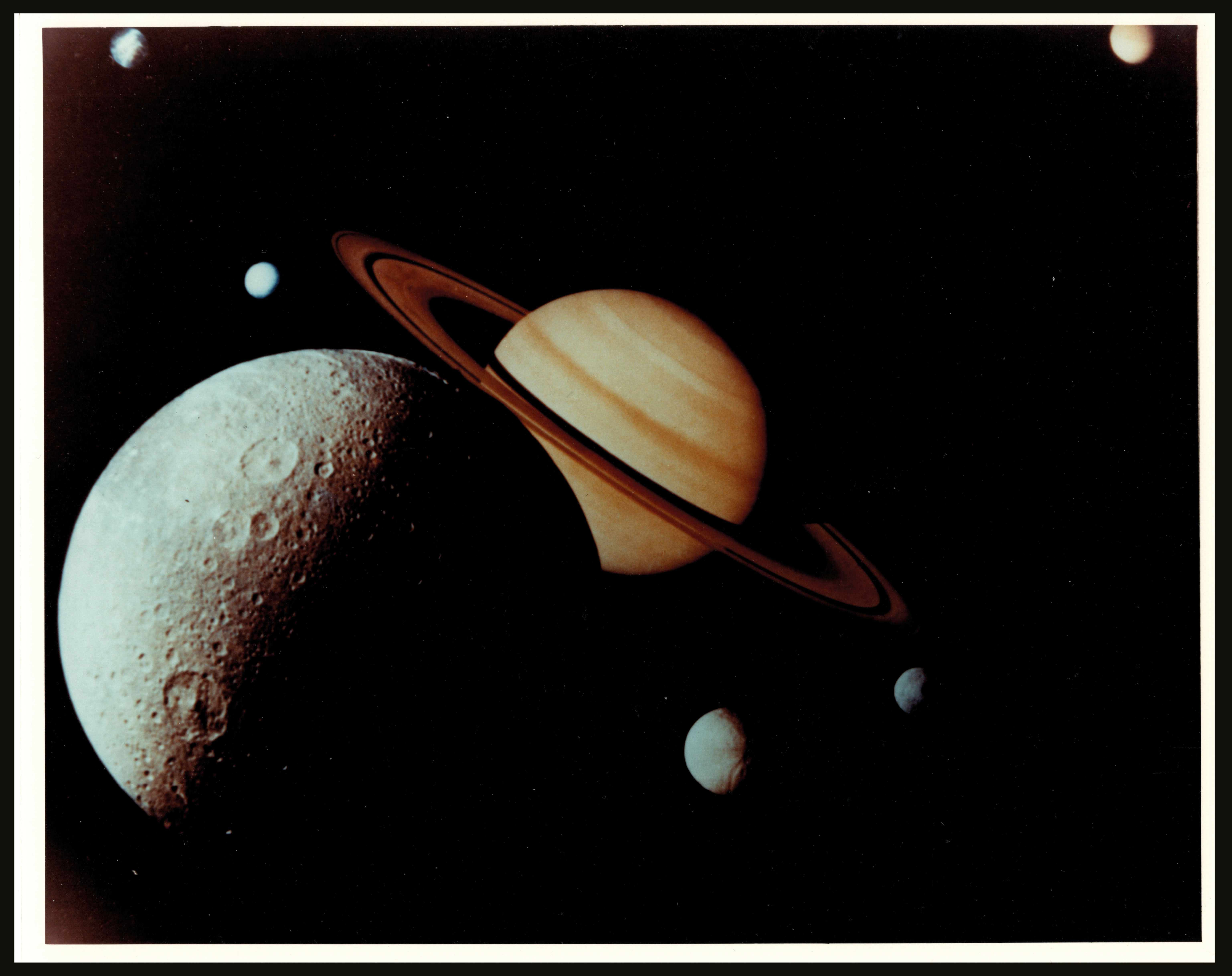 NASA. [Jupiter and its moons Io, Europa, Ganymede and Callisto; Saturn and six of its moons]