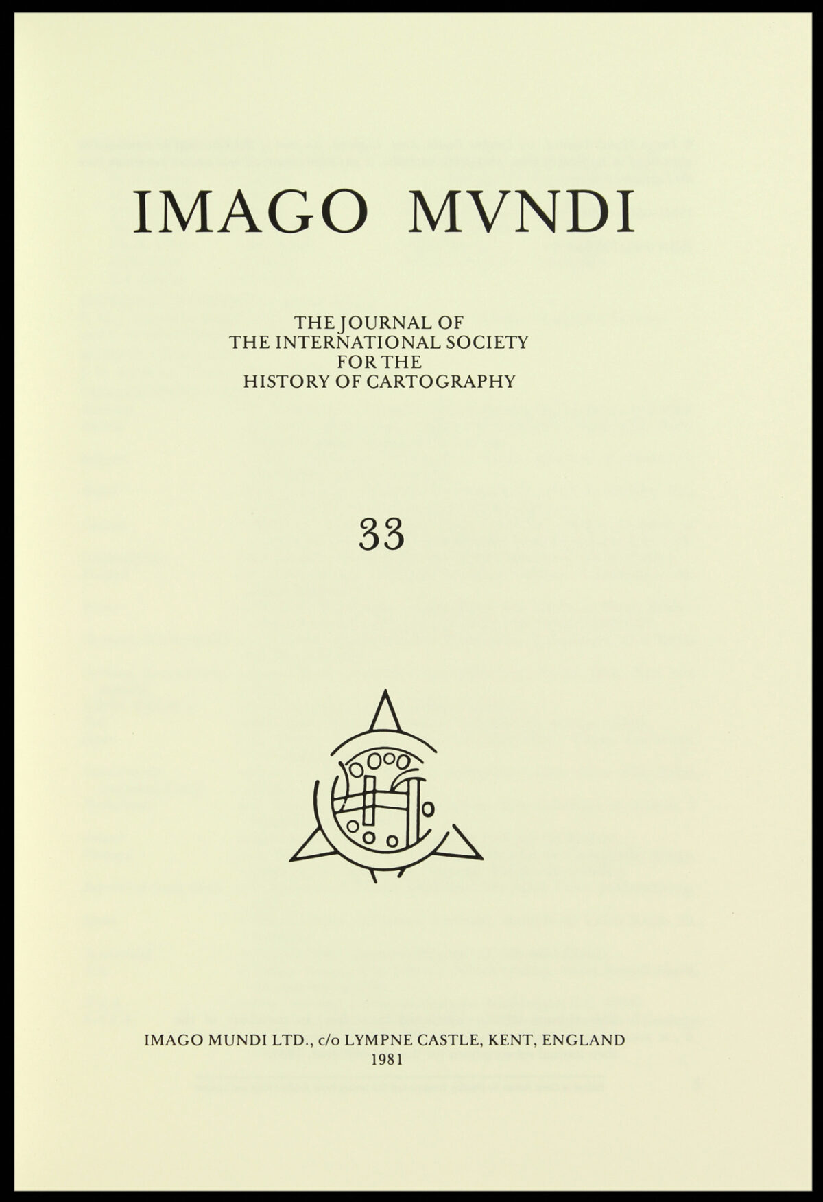 The Journal of the International Society for the History of Cartography Imago Mundi No. 33