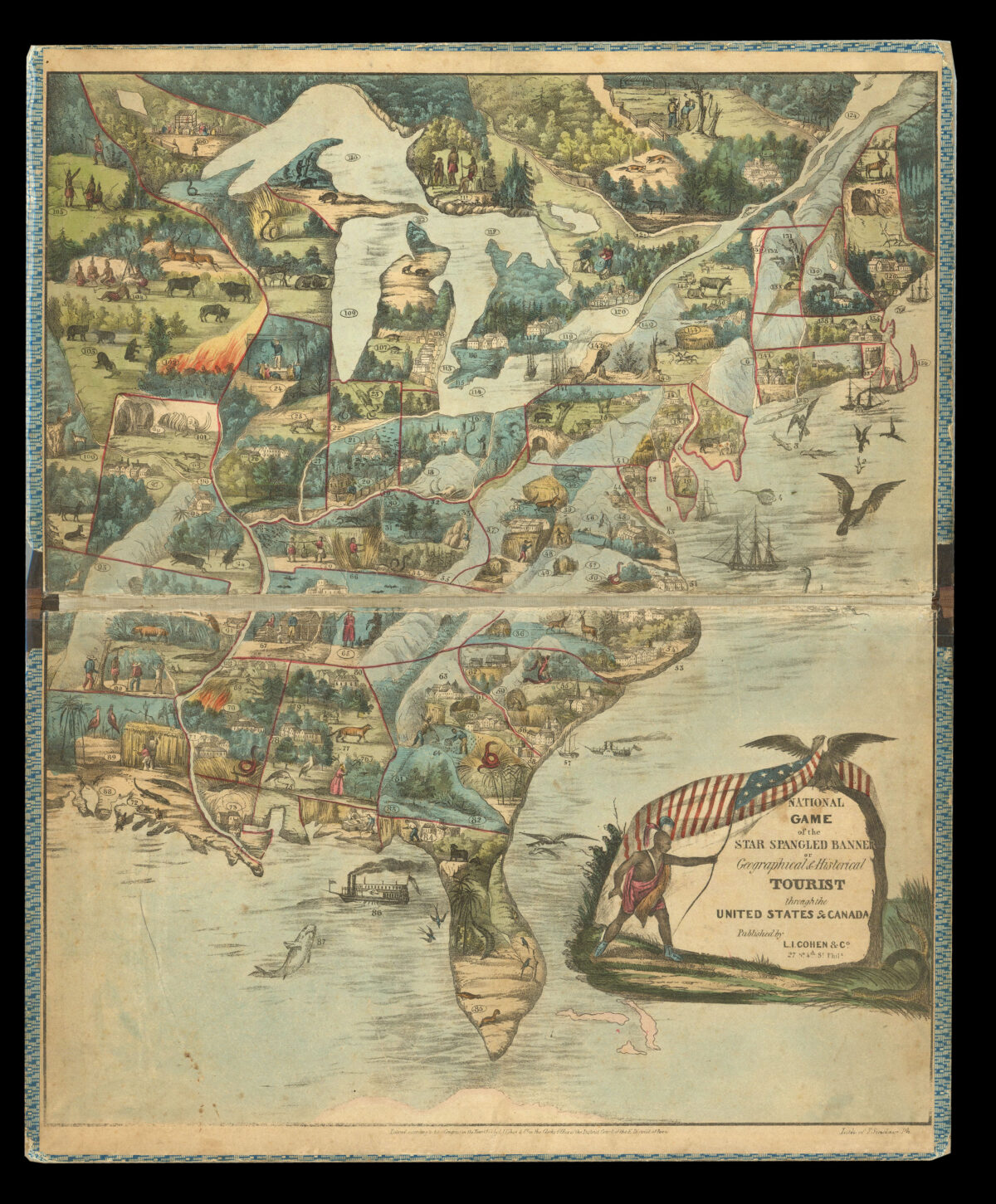 Wallis, Edward [after] & Kollner, Augustus [litographer] & Sinclair, Thomas [printer], National Game of the Star Spangled Banner, Or Geographical & Historical Tourist through the United States & Canada