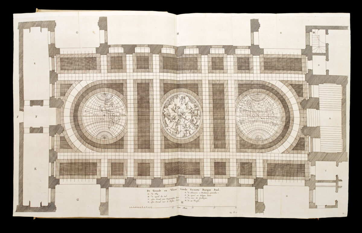 CAMPEN, Jacob van; QUELLINUS, Hubertus Afbeelding van't Stadt Huys van Amsterdam [bound with:] Het eerste deel van de voornaemste Statuen ende Ciraten, vant konstrijck Stadhuys van Amstelredam, tmeeste in marmer gemaeckt, door Artus Quellinus, beelthouwer der voorseyde Stadt.