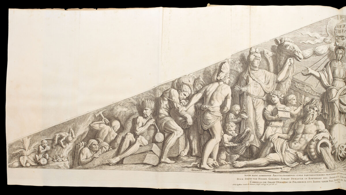 CAMPEN, Jacob van; QUELLINUS, Hubertus Afbeelding van't Stadt Huys van Amsterdam [bound with:] Het eerste deel van de voornaemste Statuen ende Ciraten, vant konstrijck Stadhuys van Amstelredam, tmeeste in marmer gemaeckt, door Artus Quellinus, beelthouwer der voorseyde Stadt.