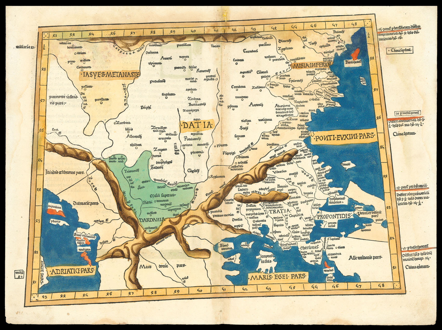PTOLEMAEUS, Claudius [translated by ANGELUS, Jacobus, edited by GERMANUS, Nicolaus] Nona Europe Tabula.