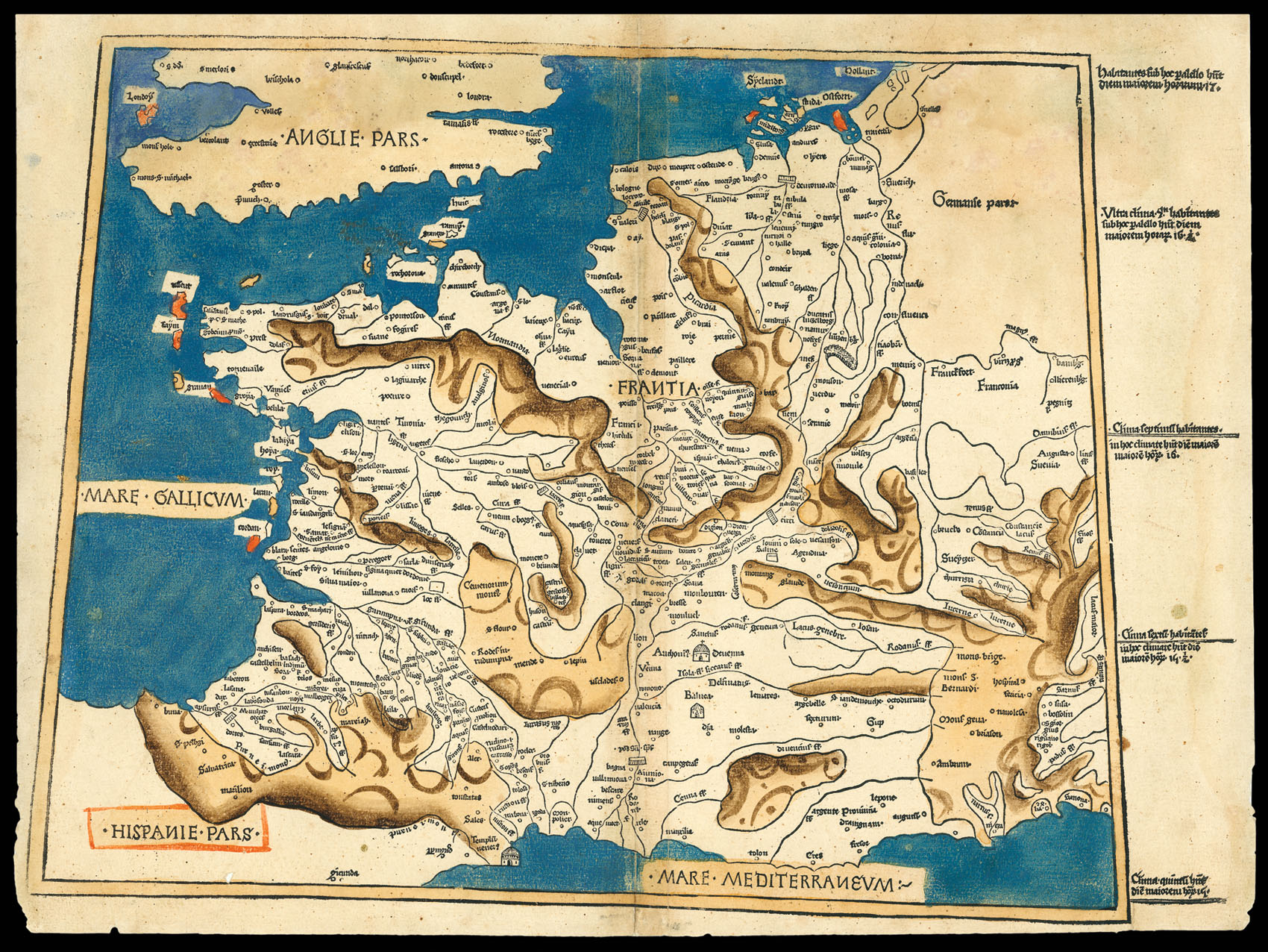 PTOLEMAEUS, Claudius [translated by ANGELUS, Jacobus, edited by GERMANUS, Nicolaus] Tabula Moderna Gallia.