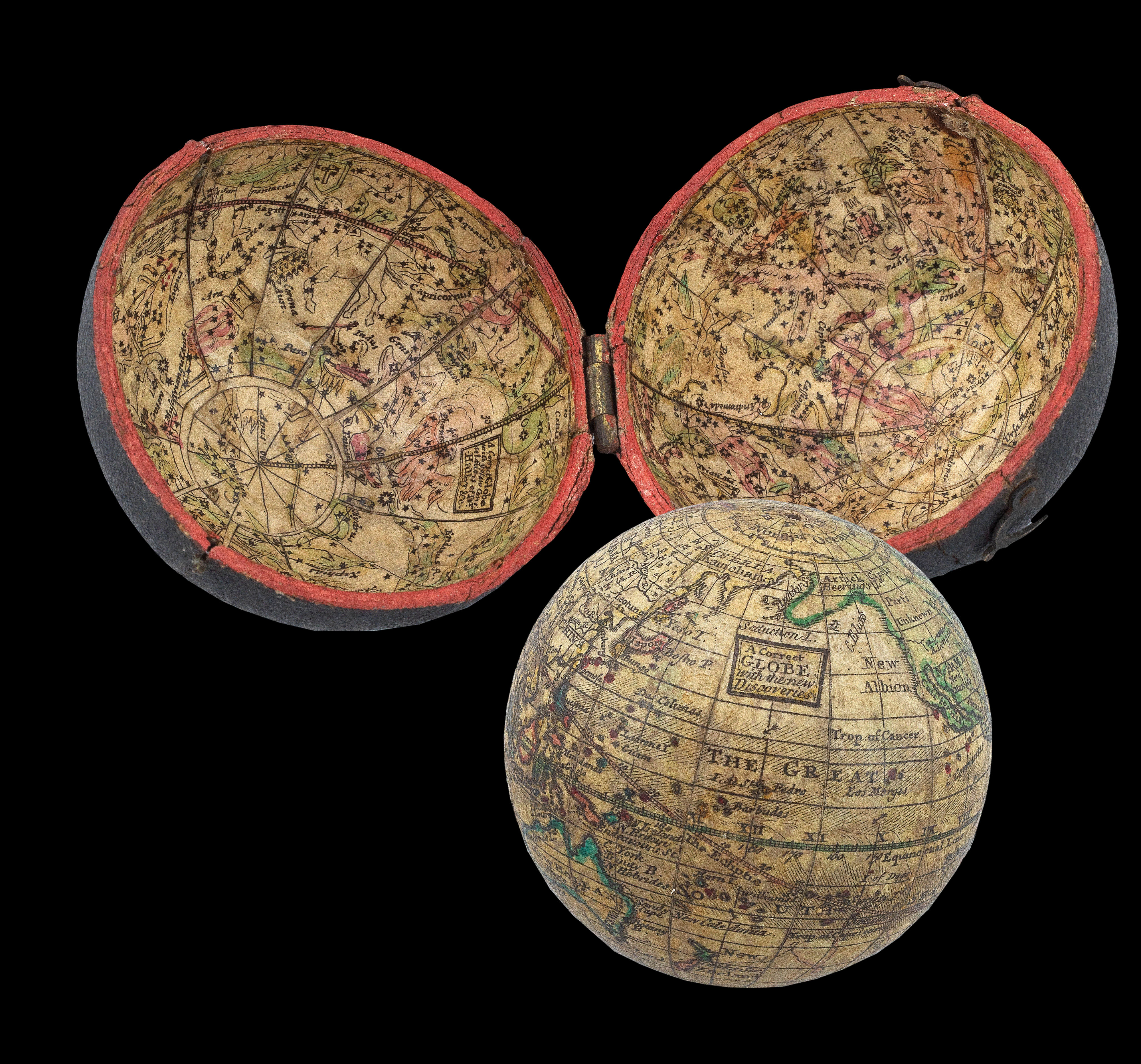 [ANONYMOUS after MOLL, Herman]. A Correct Globe with the new Discoveries. [and] A Correct Globe with ye New Constelations of Dr. Halley &c.